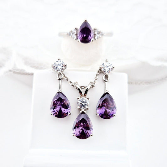 Amethyst Schmuckset, Amethyst Jewelry Set, Amethyst Edelstein Schmuck, Amethyst Gemstone Jewelry, Amethyst Earrings, Amethyst Ohrringe, Amethyst Halskette, Amethyst Kette, Amethyst Necklace, Amethyst Ring - Silberring mit Amethyst Edelstein, Amethyst silver ring, Bague en améthyste, Anello in ametista, Gemstone, Amethyst Edelsteinring. Jewelry set, Schmuckset, Silber Schmuckset, Silver Jewellery set