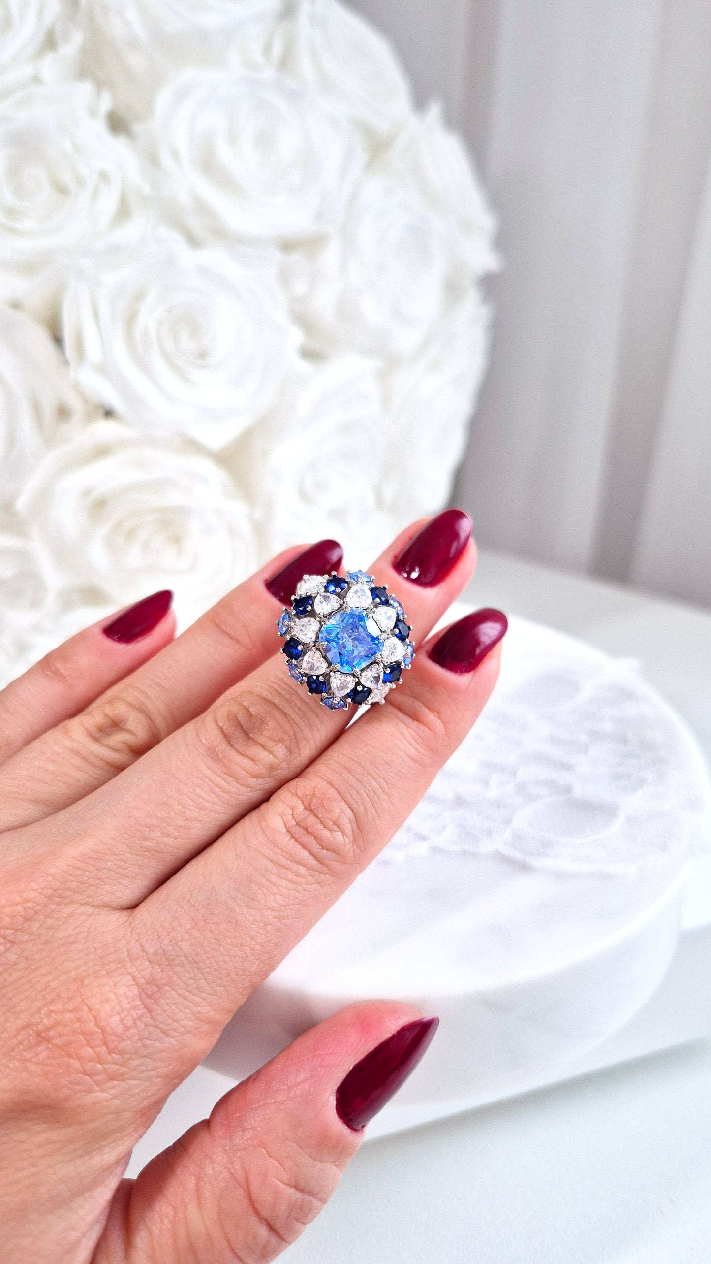 Zirkonia Ring, Zirkonia Ring blau, blauer CZ Ring, Silberring, Fingerring, blue zirconia ring, zirconia ring, cz ring, bague, annello, Silber Ring