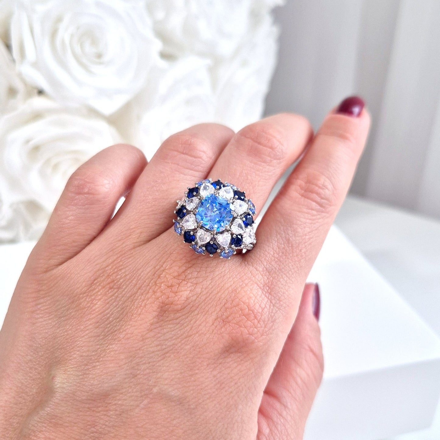 Zirkonia Ring, Zirkonia Ring blau, blauer CZ Ring, Silberring, Fingerring, blue zirconia ring, zirconia ring, cz ring, bague, annello, Silber Ring