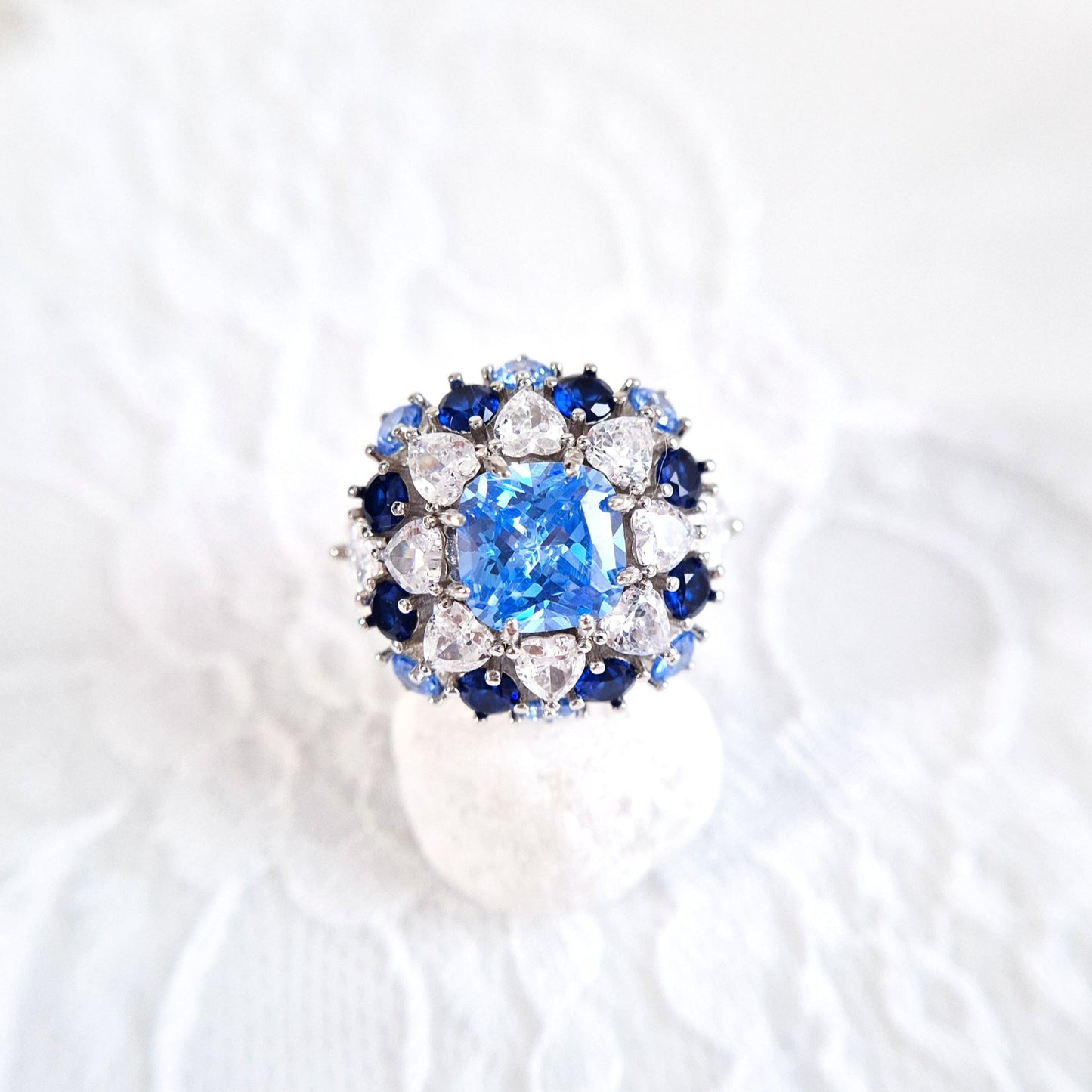 Zirkonia Ring, Zirkonia Ring blau, blauer CZ Ring, Silberring, Fingerring, blue zirconia ring, zirconia ring, cz ring, bague, annello, Silber Ring