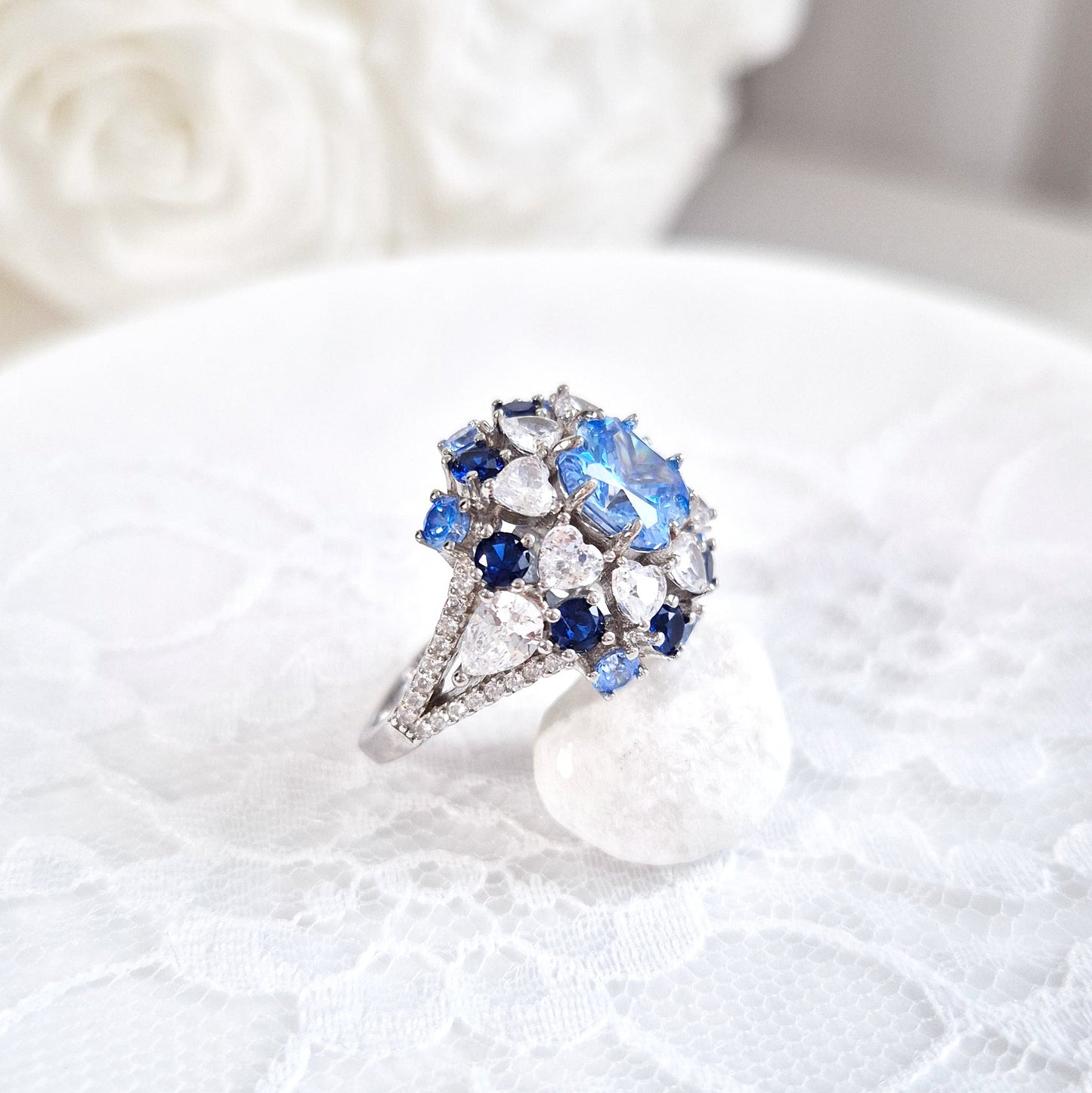 Zirkonia Ring, Zirkonia Ring blau, blauer CZ Ring, Silberring, Fingerring, blue zirconia ring, zirconia ring, cz ring, bague, annello, Silber Ring