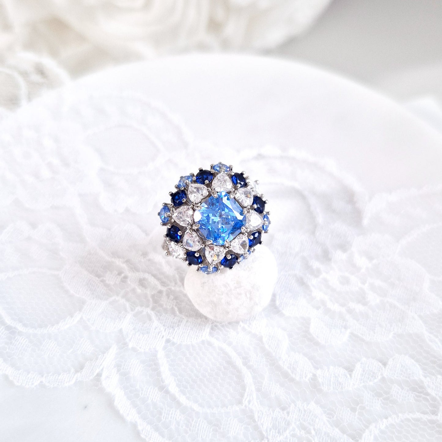 Zirkonia Ring, Zirkonia Ring blau, blauer CZ Ring, Silberring, Fingerring, blue zirconia ring, zirconia ring, cz ring, bague, annello, Silber Ring