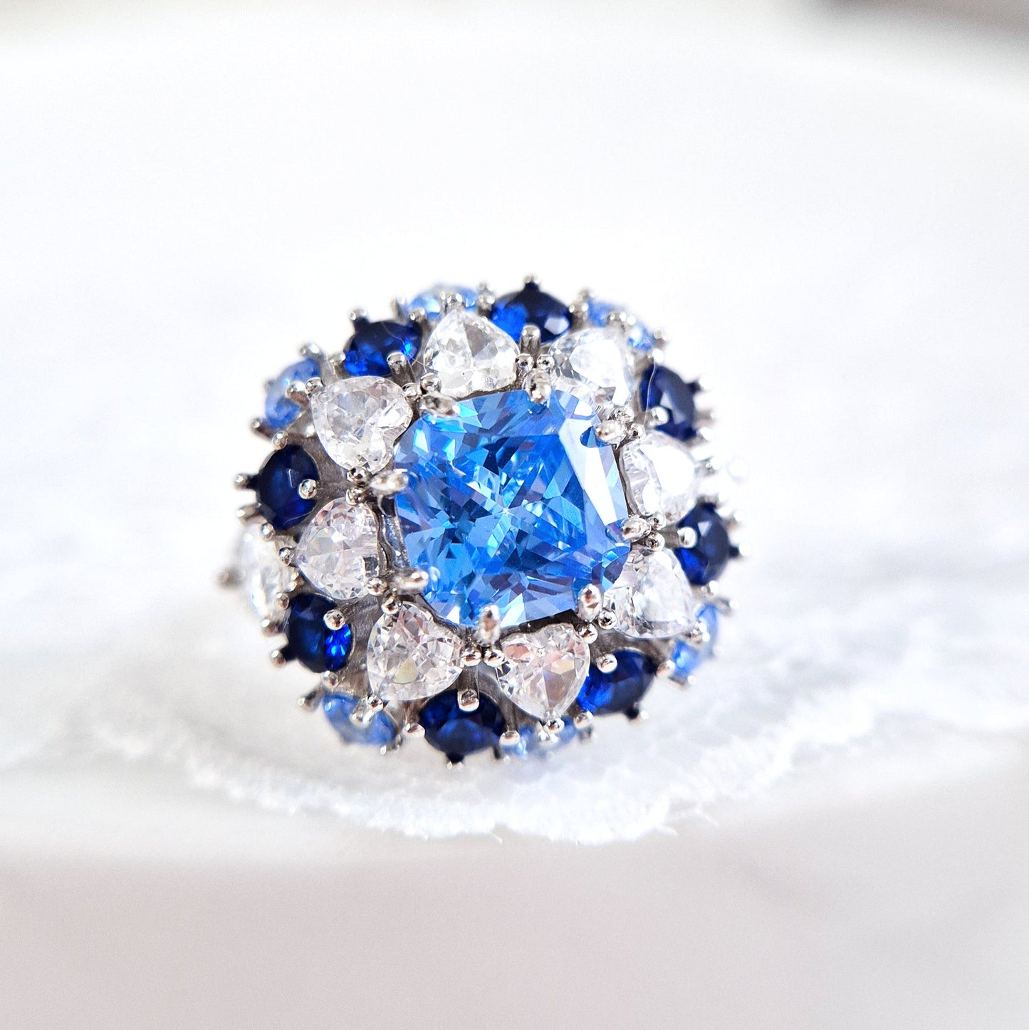 Zirkonia Ring, Zirkonia Ring blau, blauer CZ Ring, Silberring, Fingerring, blue zirconia ring, zirconia ring, cz ring, bague, annello, Silber Ring