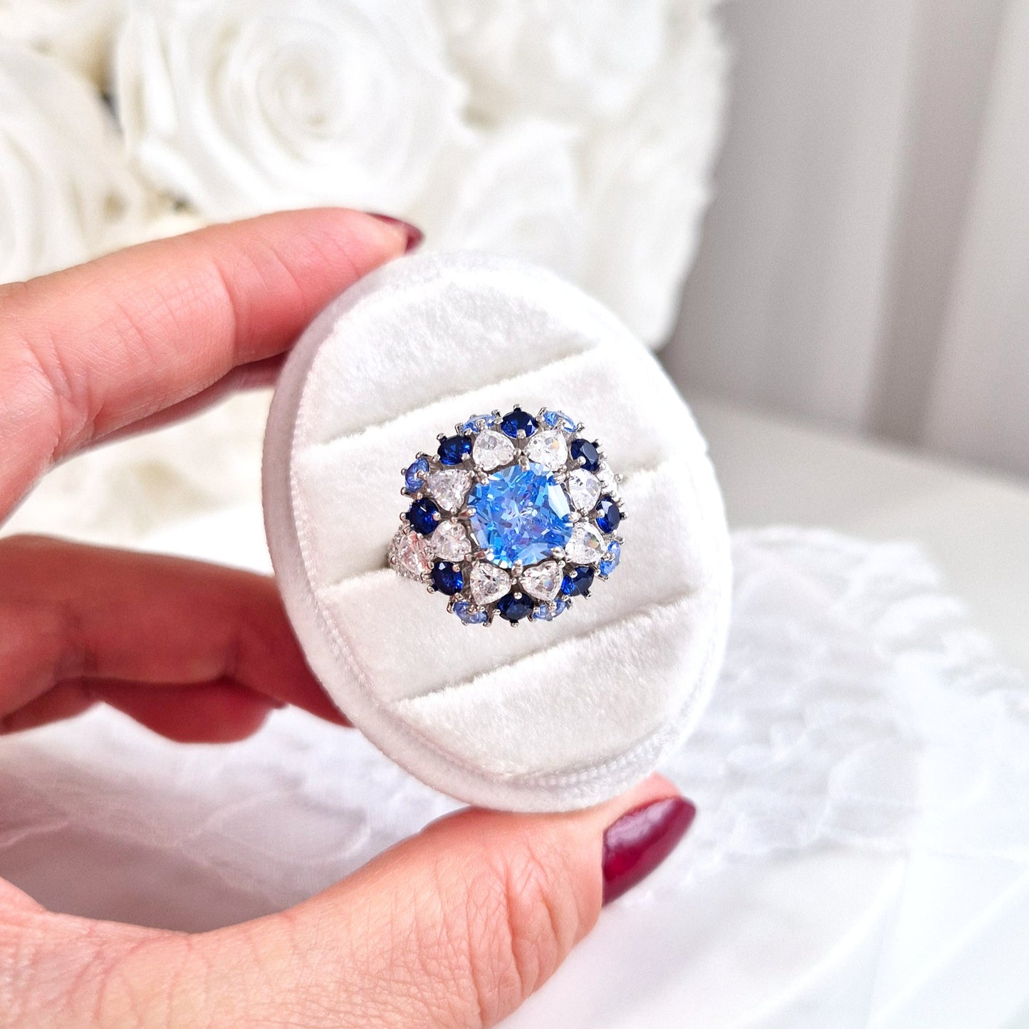 Zirkonia Ring, Zirkonia Ring blau, blauer CZ Ring, Silberring, Fingerring, blue zirconia ring, zirconia ring, cz ring, bague, annello, Silber Ring