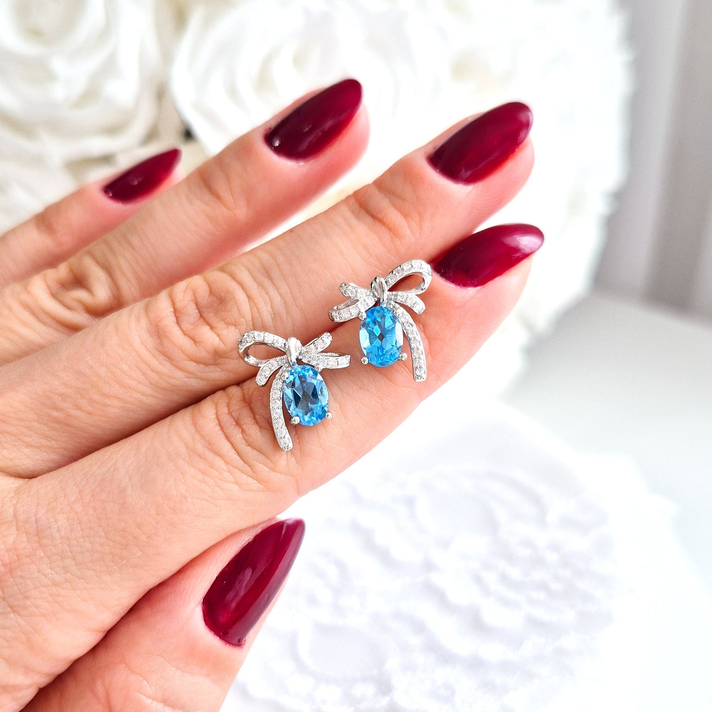 Bow studs, Schlaufen Ohrstecker, Silber Ohrringe, Clous, Boucles doreilles
