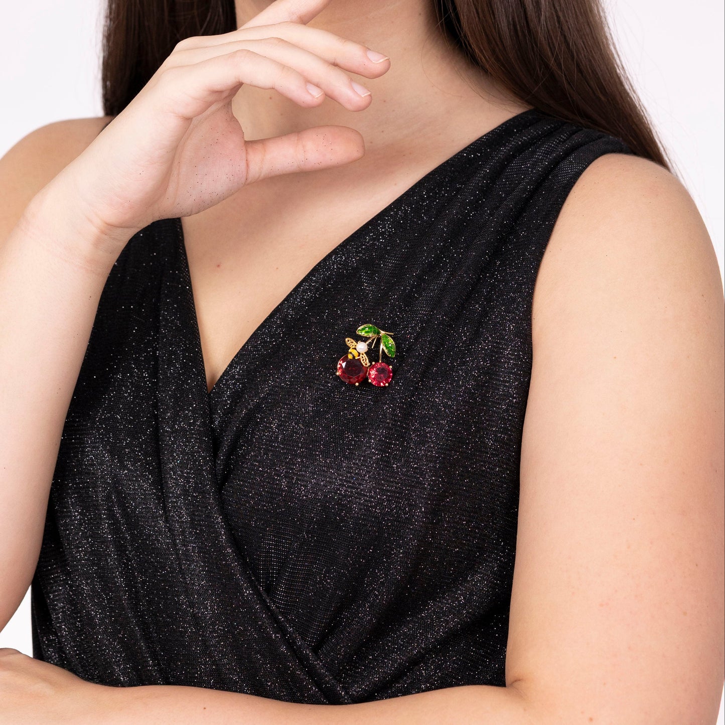 Brosche Kirsche, Kirschen Brosche, Cherry Brooch, Broche cerise, Spilla ciliegia, Gold brooch, golden brooch, Goldene Brosche, Brosche, Brooch, Broach, Broche, Spilla, broche dore, Rote Brosche, red cherry brooch, red brooch