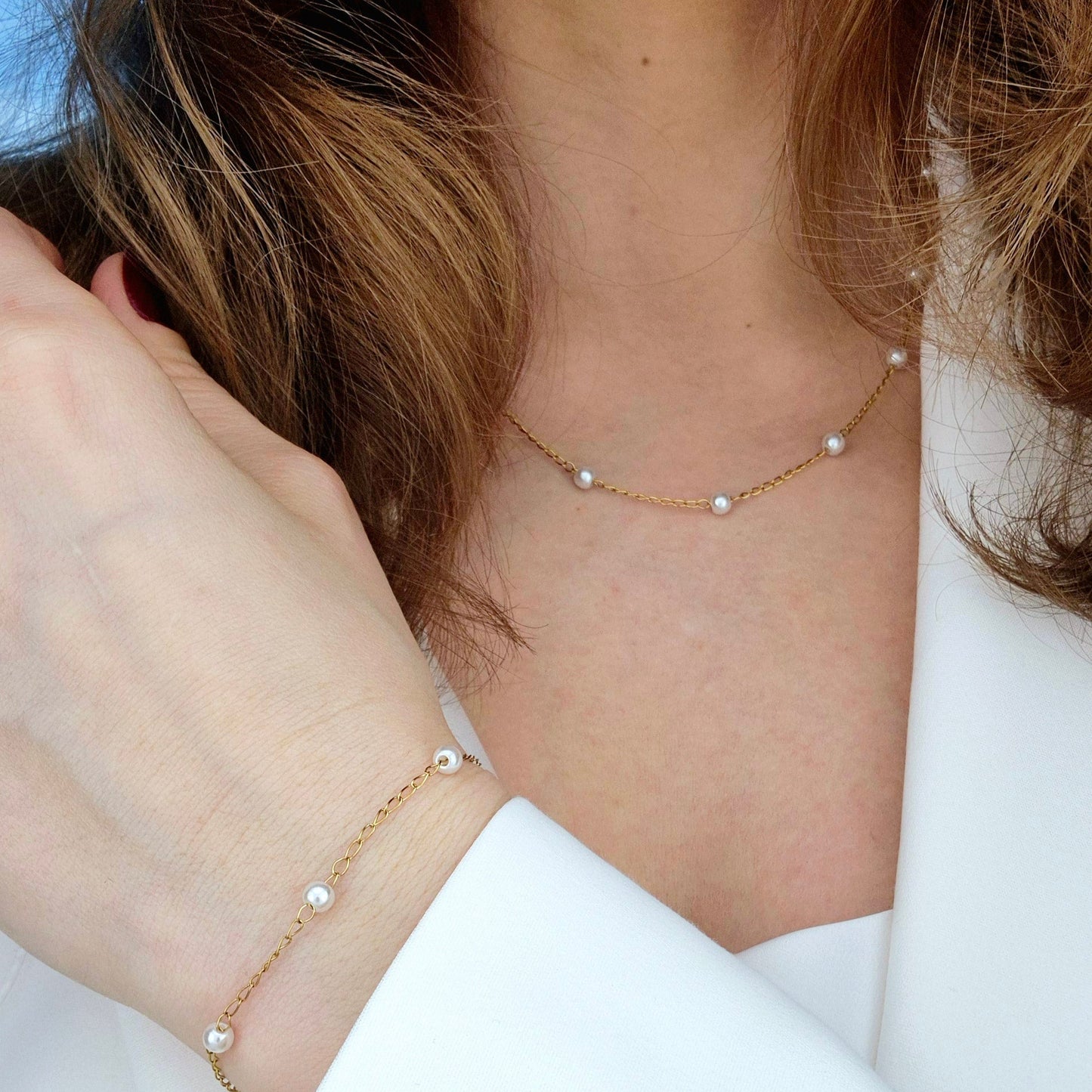 Goldene Halskette Perlen, gold pearl necklace, golden necklace pearls, collier dore perles, collana dorata perle, minimalistische Kette mit kleinen Perlen, minimalist necklace wit tiny pearls, Gold necklace pearls, Halskette, Perlen Halskette, Necklace, collier, collana
