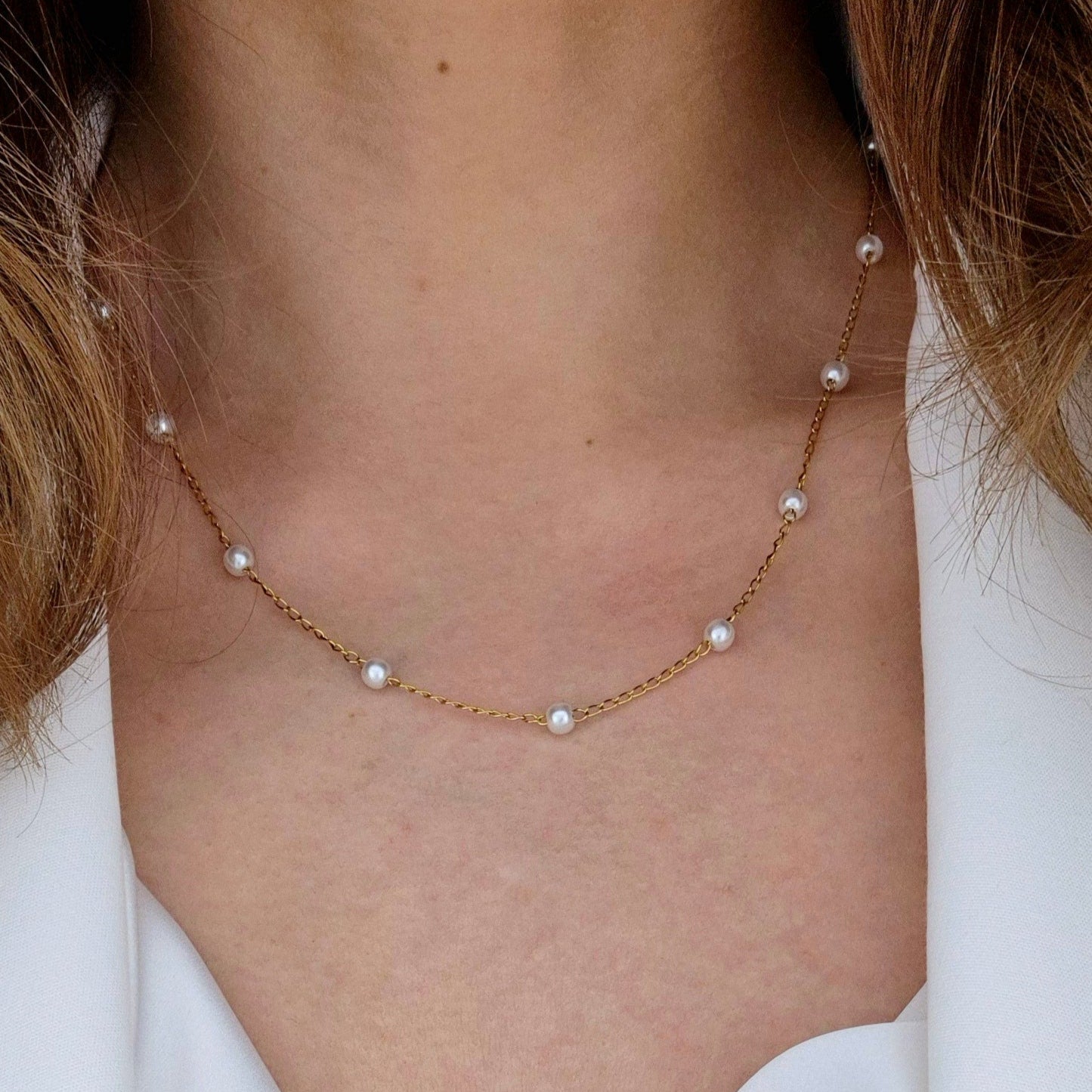 Goldene Halskette Perlen, gold pearl necklace, golden necklace pearls, collier dore perles, collana dorata perle, minimalistische Kette mit kleinen Perlen, minimalist necklace wit tiny pearls, Gold necklace pearls, Halskette, Perlen Halskette, Necklace, collier, collana