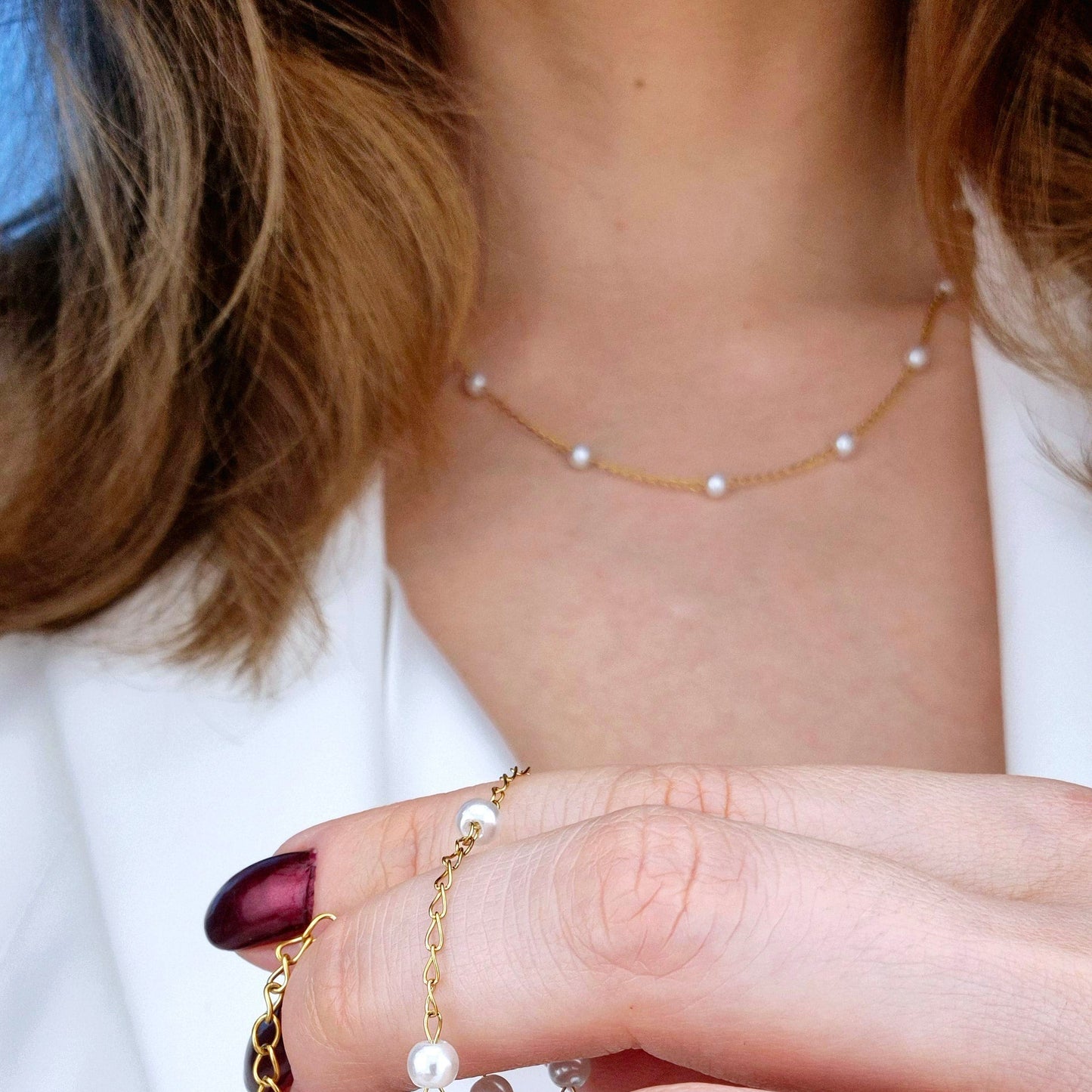 Goldene Halskette Perlen, gold pearl necklace, golden necklace pearls, collier dore perles, collana dorata perle, minimalistische Kette mit kleinen Perlen, minimalist necklace wit tiny pearls, Gold necklace pearls, Halskette, Perlen Halskette, Necklace, collier, collana