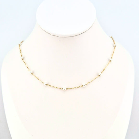 Goldene Halskette Perlen, gold pearl necklace, golden necklace pearls, collier dore perles, collana dorata perle, minimalistische Kette mit kleinen Perlen, minimalist necklace wit tiny pearls, Gold necklace pearls, Halskette, Perlen Halskette, Necklace, collier, collana