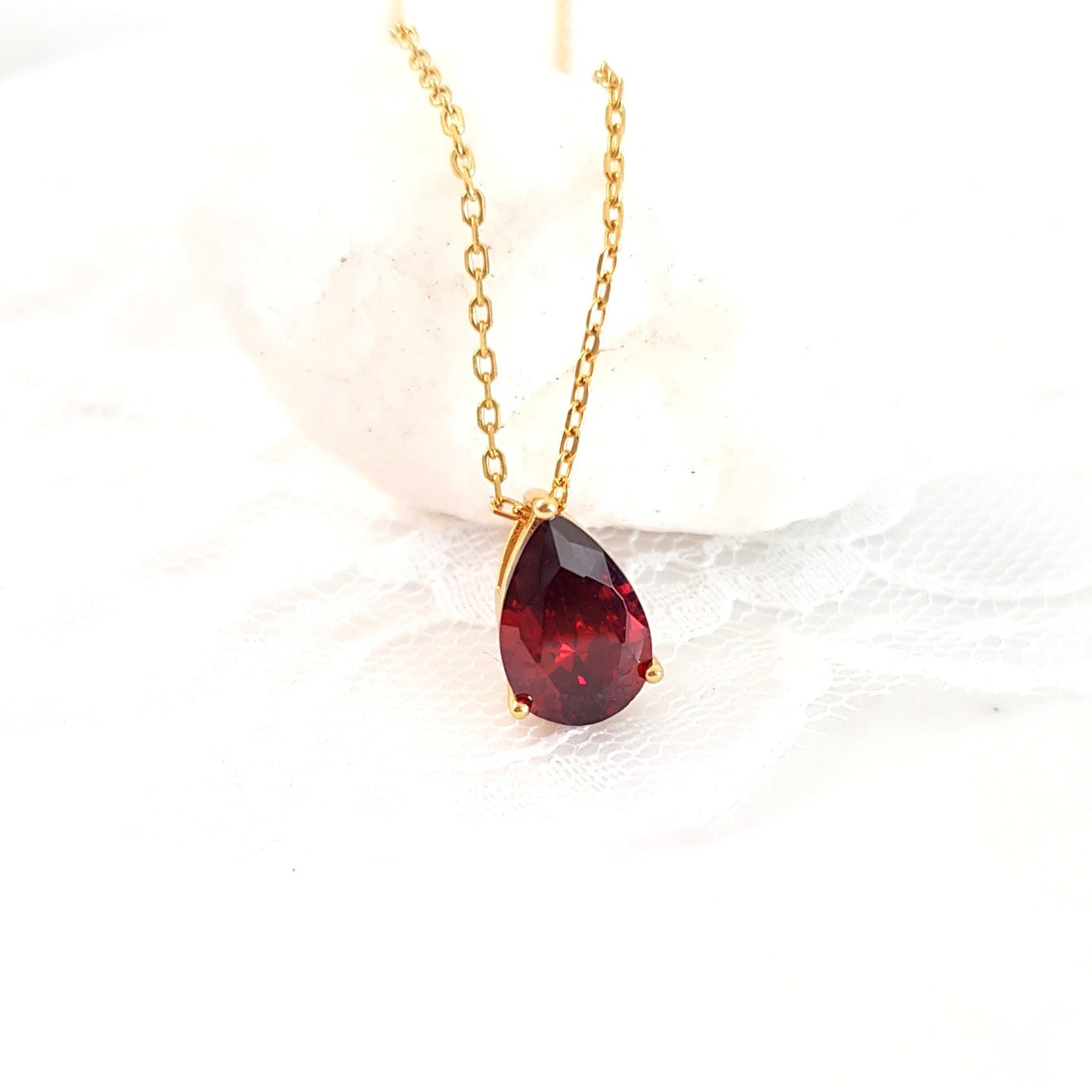 Red Garnet Kette, red garnet necklace, Halskette, necklace, Halskette mit Anhänger, Granat Halskette, red pendant necklace, Kette mit Edelstein Anhänger - rote Granat Halskette Edelstein Anhänger red garnet, 925 Sterlingsilber Halskette