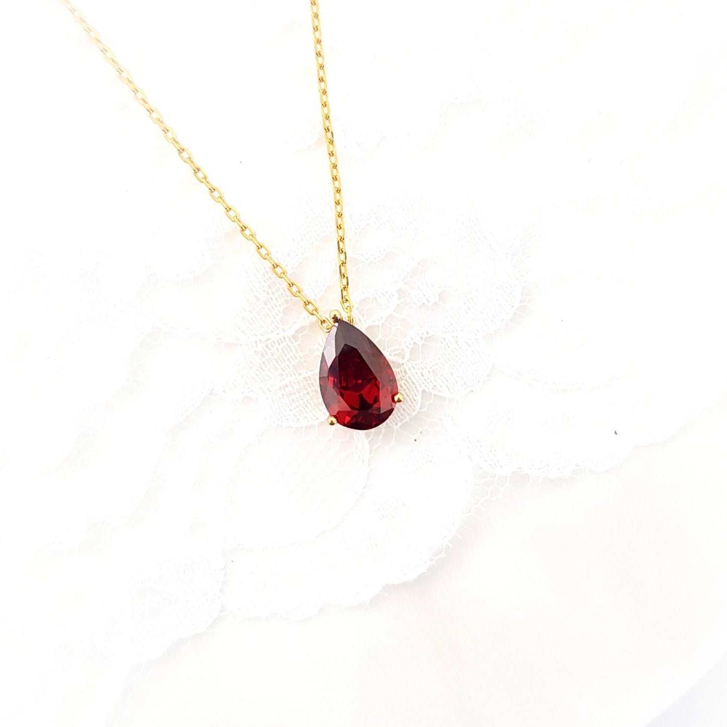 Red Garnet Kette, red garnet necklace, Halskette, necklace, Halskette mit Anhänger, Granat Halskette, red pendant necklace, Kette mit Edelstein Anhänger - rote Granat Halskette Edelstein Anhänger red garnet, 925 Sterlingsilber Halskette