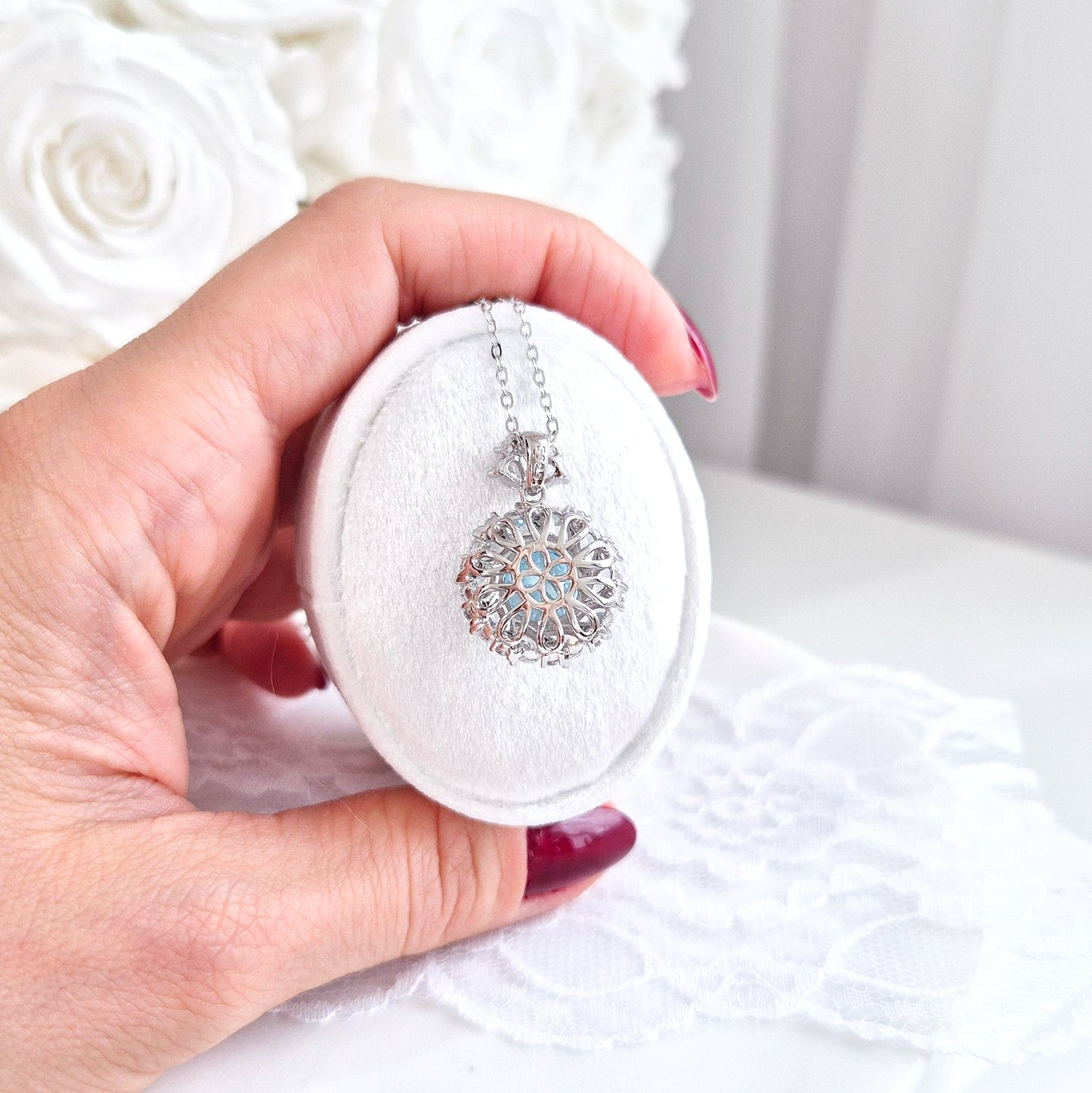 Halskette Zirkonia Eis Blau, ANhänger Kette, Damenhalskette, Halskette silber, necklace cz blue, zirconia necklace, collier, blue necklace, blue zirconia, collana