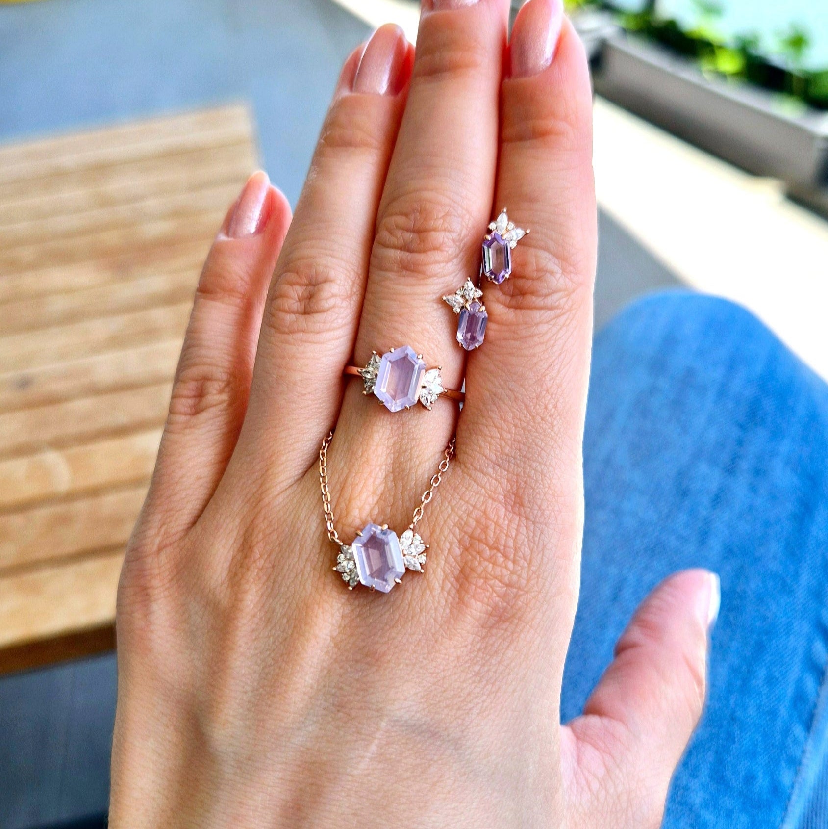 Lavendelquarz Schmuckset, Schmuckset Lavendelquarz, Lavender quartz jewelry set, Parure de bijoux en quartz lavande, Set di gioielli in quarzo lavanda, Schmuckset, jewellery set, Rosegold Schmuck, Silber Schmuck Set, Rose Gold Schmuckset, rose gold jewelry set, Rose gold jewelry, Lavendelquarz Ohrringe, Lavendelquarz Halskette, Lavendelquarz Ring, Schmuck, Ring, Ohrringe, Ohrstecker, Ring