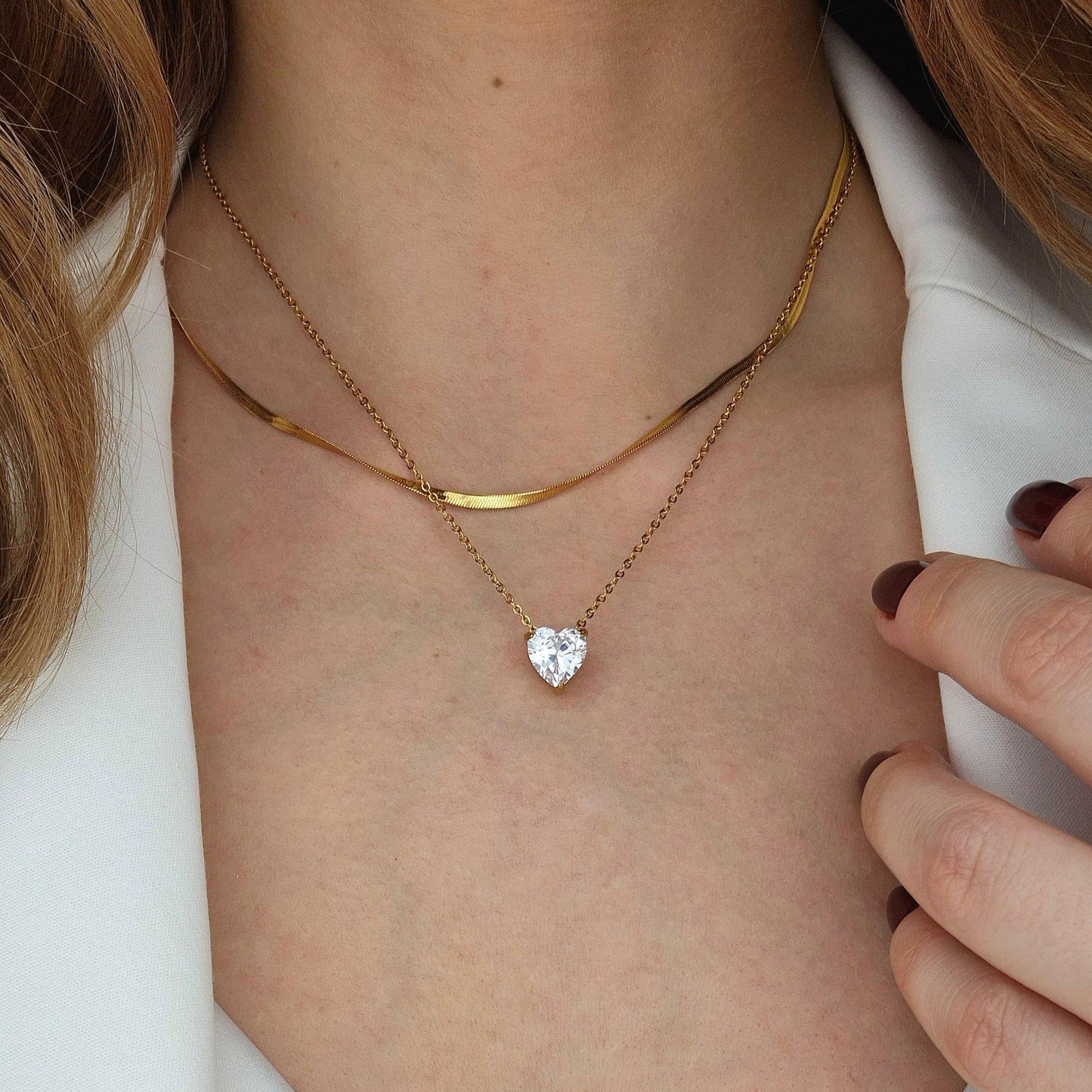 Layering Kette, layering necklace, collier superpose, collana astrati, goldene Kette, minimalistisches Kettenset, schmuckset Halskette, Halskette, necklace, collana, colleir, goldene Halsketten, golden necklaces, diamat imitation necklace, diamant imitat Halskette, Anhänger Halskette, goldene Halsketten, gold necklaces, Halsketten Damen