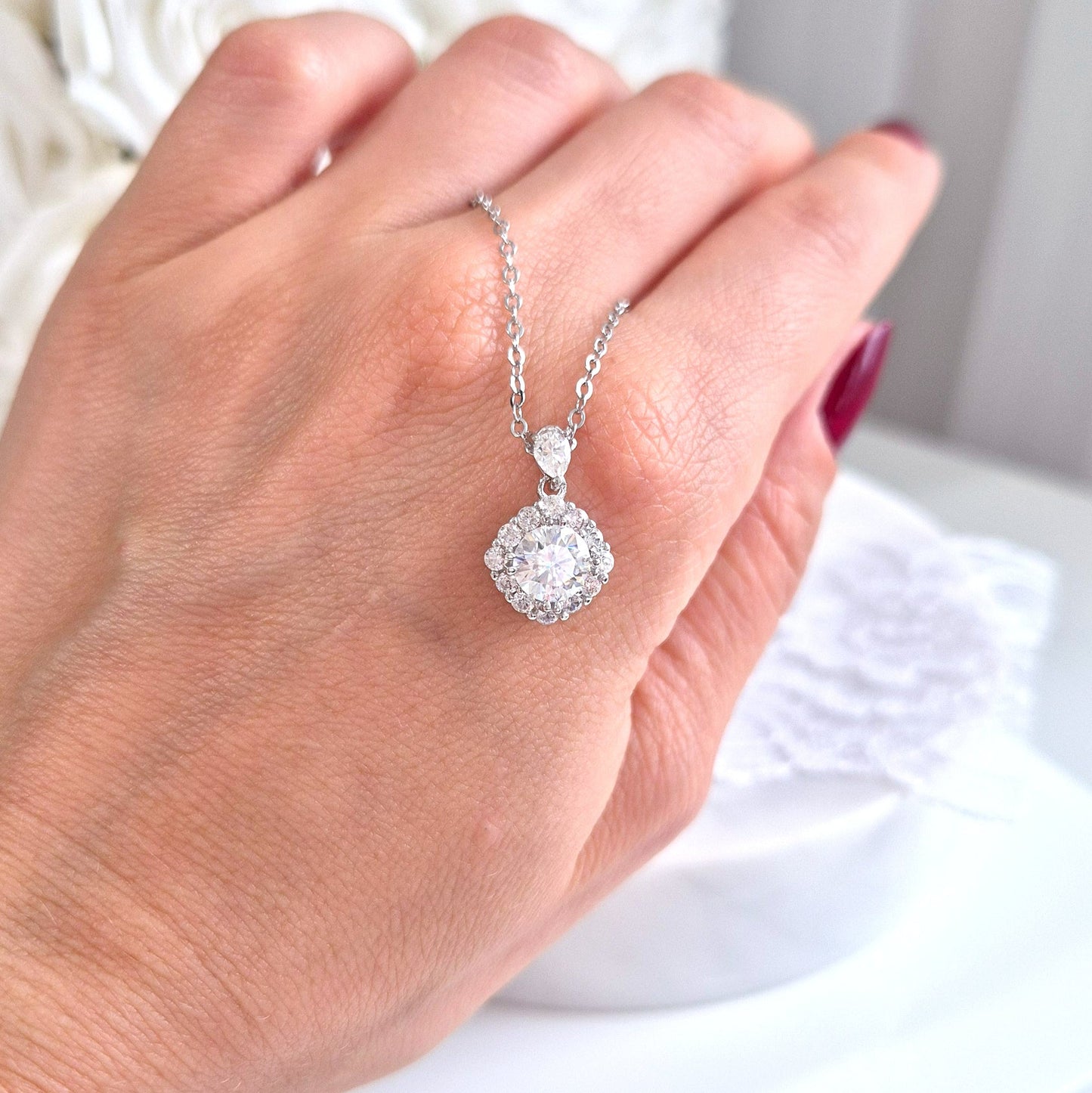 Moissanite Necklace, Moissanit Halskette, silber Kette, collier, collana