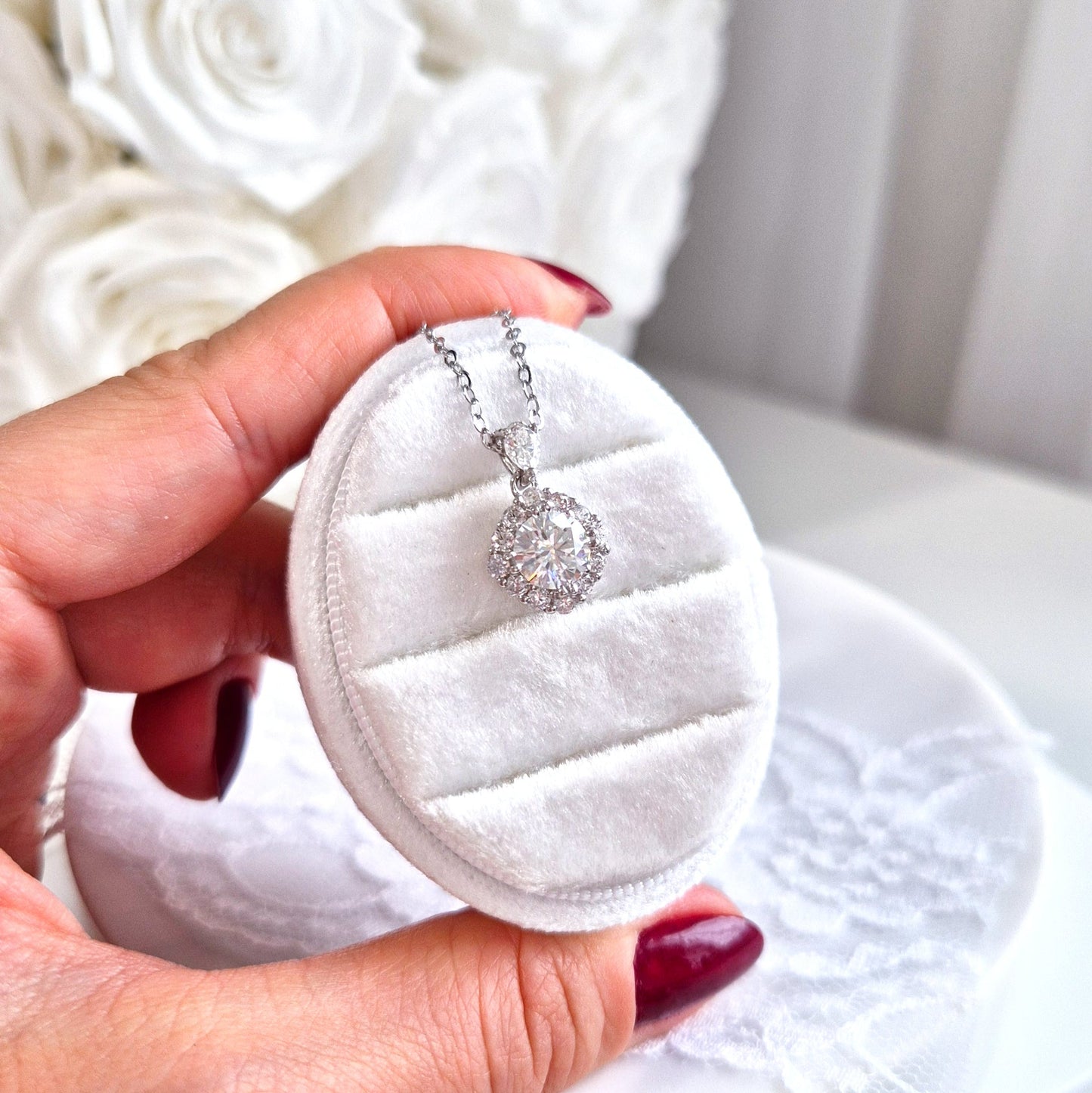Moissanite Necklace, Moissanit Halskette, silber Kette, collier, collana