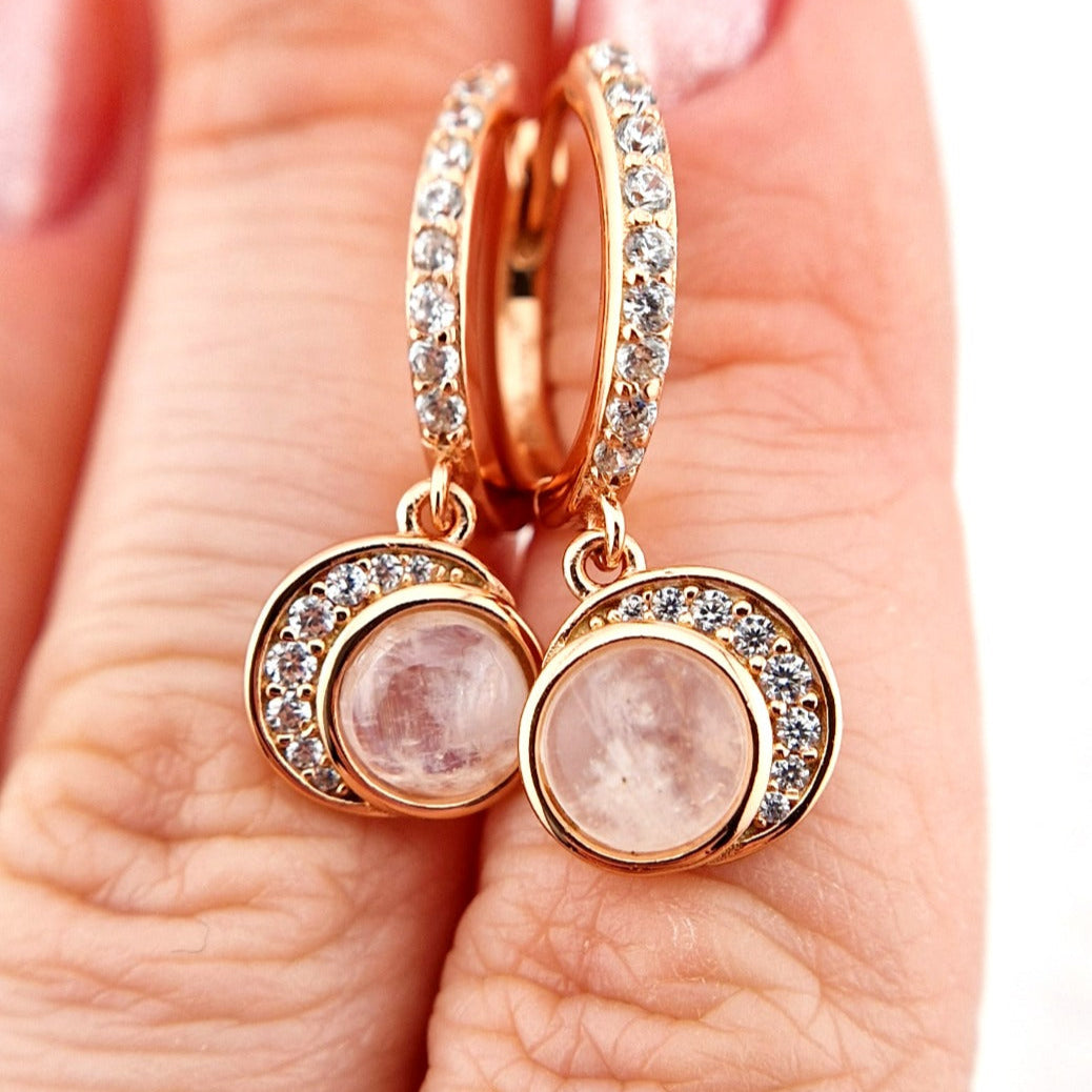 Mondstein Ohrringe Rosegold, Moonstone Earrings Rosegold, gemstone earrings, Silber Ohrringe mit Mondstein, SIlver Earrings moonstone, Edelstein Ohrringe, moonstone earrings