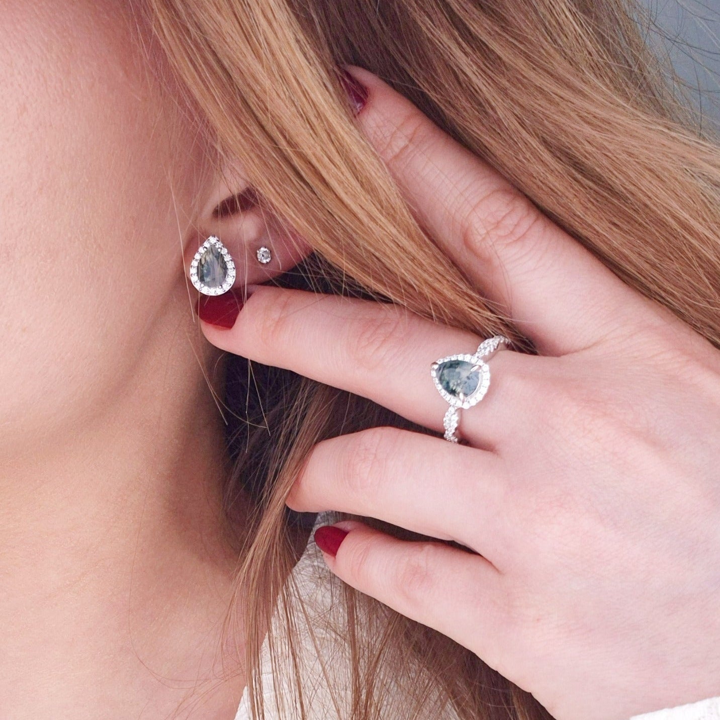 Moosachat Ohrringe, Silber Ohrringe mit Moosachat Edelstein, moss agate earrings, Boucles d'oreilles, Moosachat, Moosachat Ohrstecker, Agate Earrings, Silver earrings, Silber Ohrringe mit grünem Stein, Moosachat Ring, grüner Ring, Edelstein Ring Moosachat, Halo Ring Silver ring, Moss agate ring
