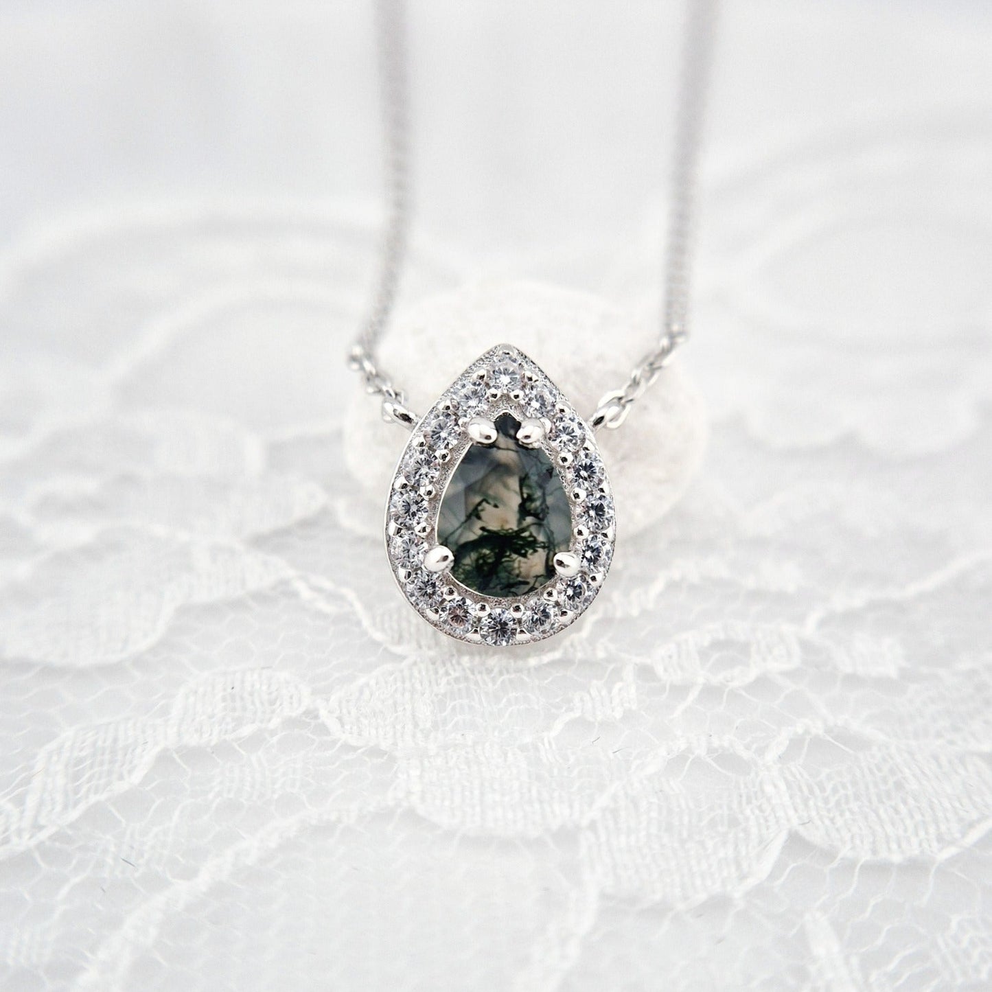 Moosachat Kette, Moosachat Halskette, Moss agate necklace, Silber Kette mit grünem Achat Anhänger, Achat pendant, green pendant necklace, green necklace, silver necklace, Silber Kette mit grünem Anhänger