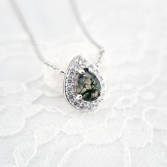 Moosachat Kette, Moosachat Halskette, Moss agate necklace, Silber Kette mit grünem Achat Anhänger, Achat pendant, green pendant necklace, green necklace, silver necklace, Silber Kette mit grünem Anhänger