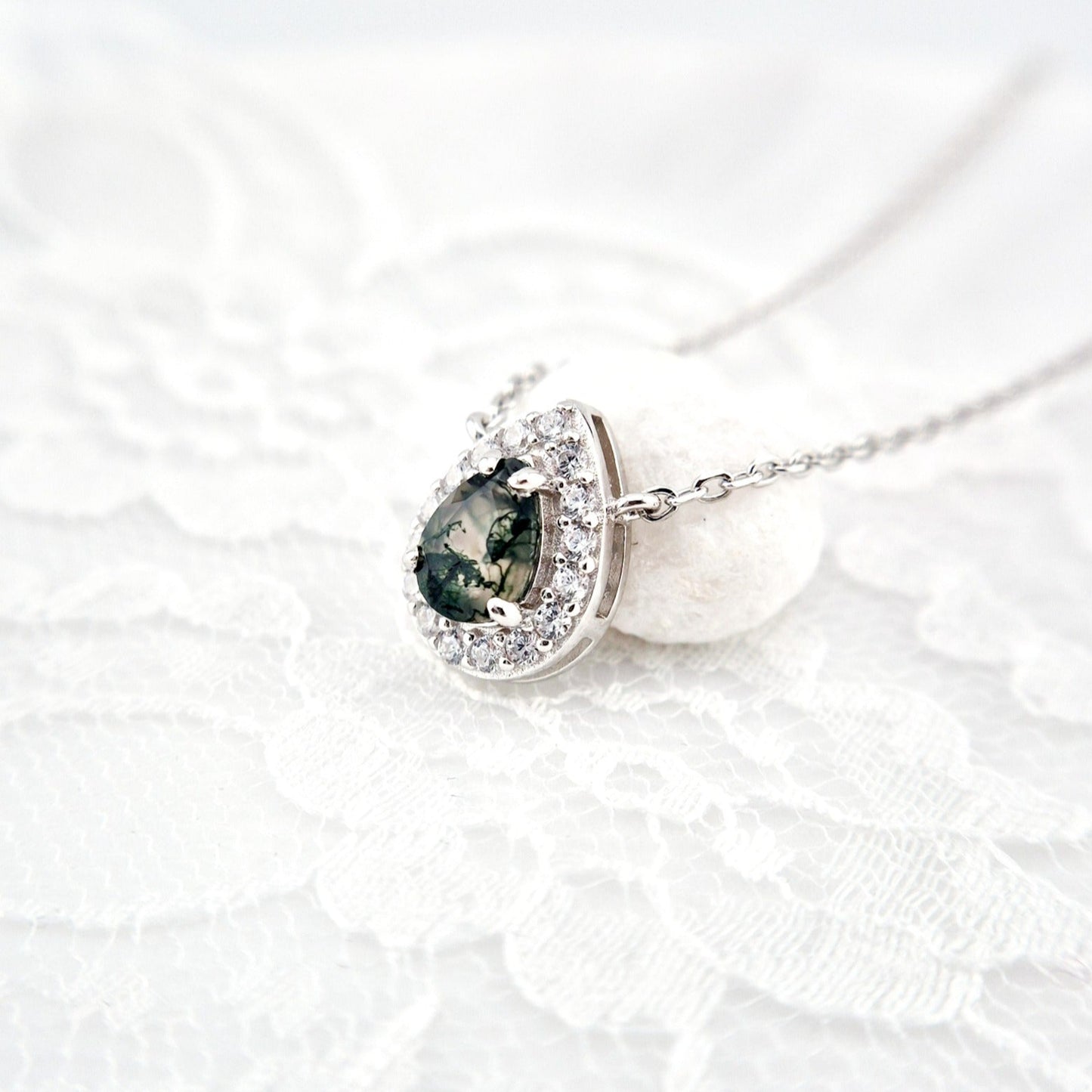 Moosachat Kette, Moosachat Halskette, Moss agate necklace, Silber Kette mit grünem Achat Anhänger, Achat pendant, green pendant necklace, green necklace, silver necklace, Silber Kette mit grünem Anhänger