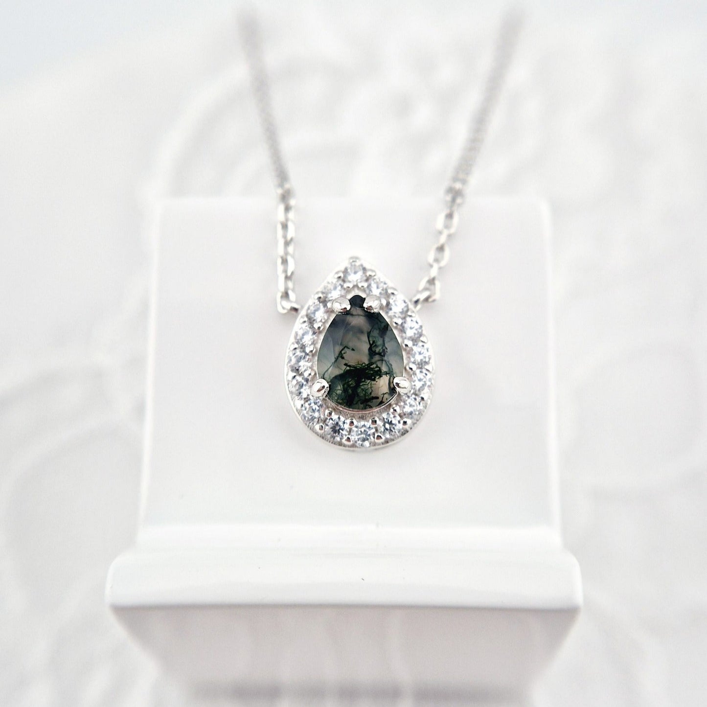 Moosachat Kette, Moosachat Halskette, Moss agate necklace, Silber Kette mit grünem Achat Anhänger, Achat pendant, green pendant necklace, green necklace, silver necklace, Silber Kette mit grünem Anhänger