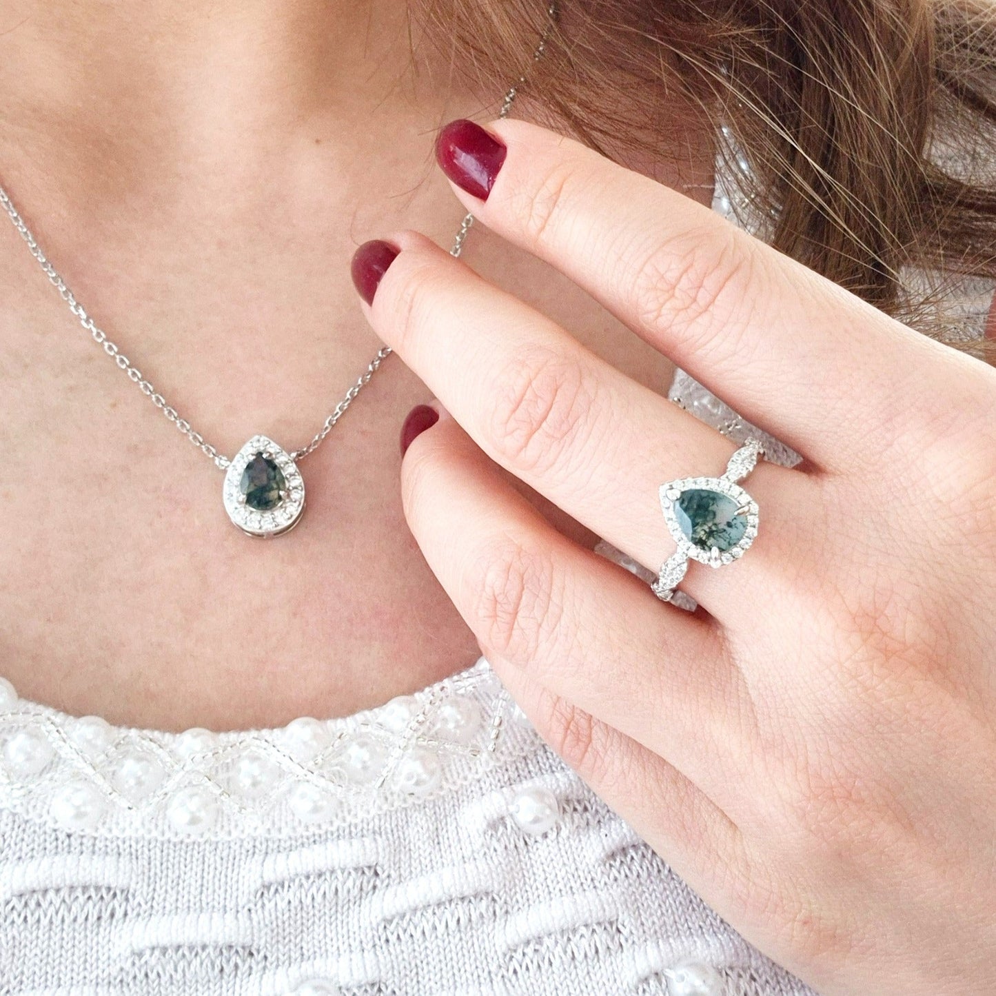 Moosachat Kette, Moosachat Halskette, Moss agate necklace, Silber Kette mit grünem Achat Anhänger, Achat pendant, green pendant necklace, green necklace, silver necklace, Silber Kette mit grünem Anhänger