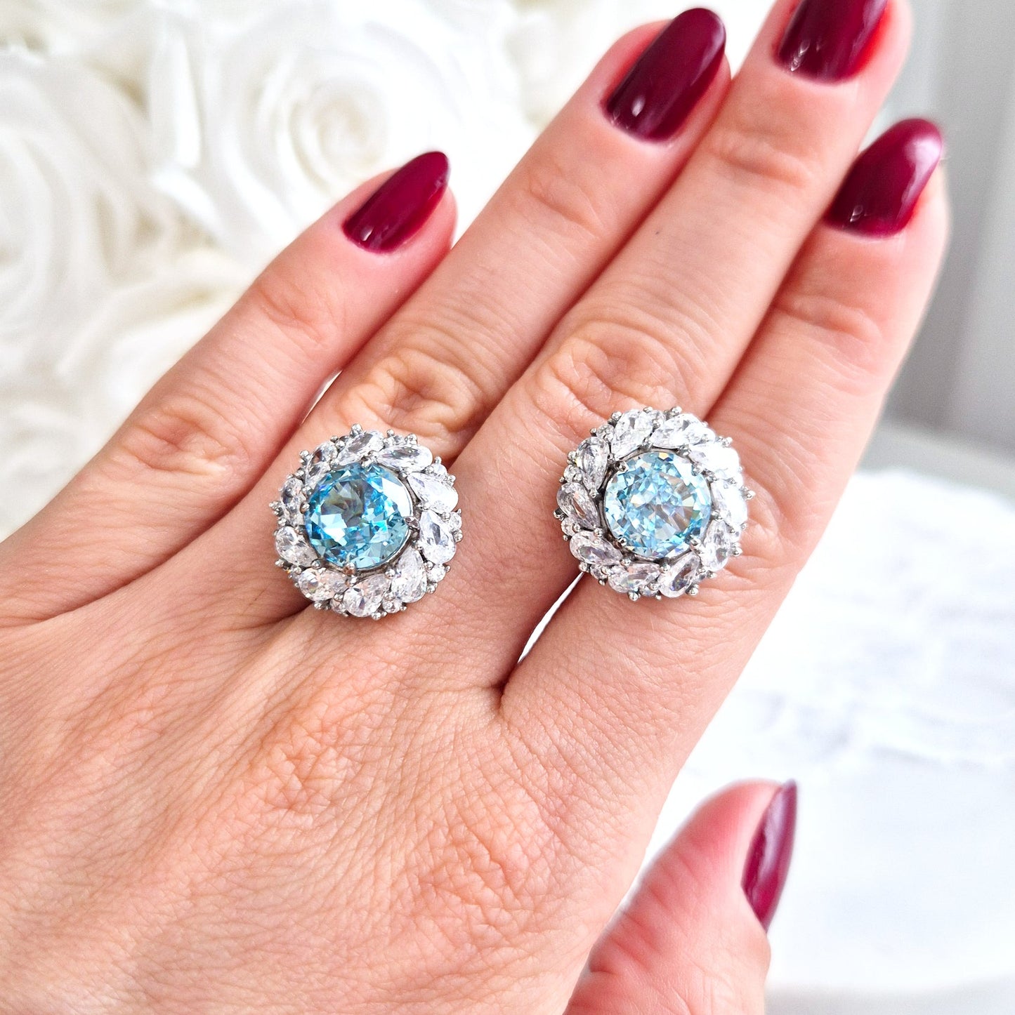 Ohrringe Zirkonia Eis Blau, Zirkonia Ohrstecker, Silber Ohrringe, Damenohrringe, earrings zirconia ice blue, cz earrings, stud earrings, orecchini, boucles doreilles, boucles, puces