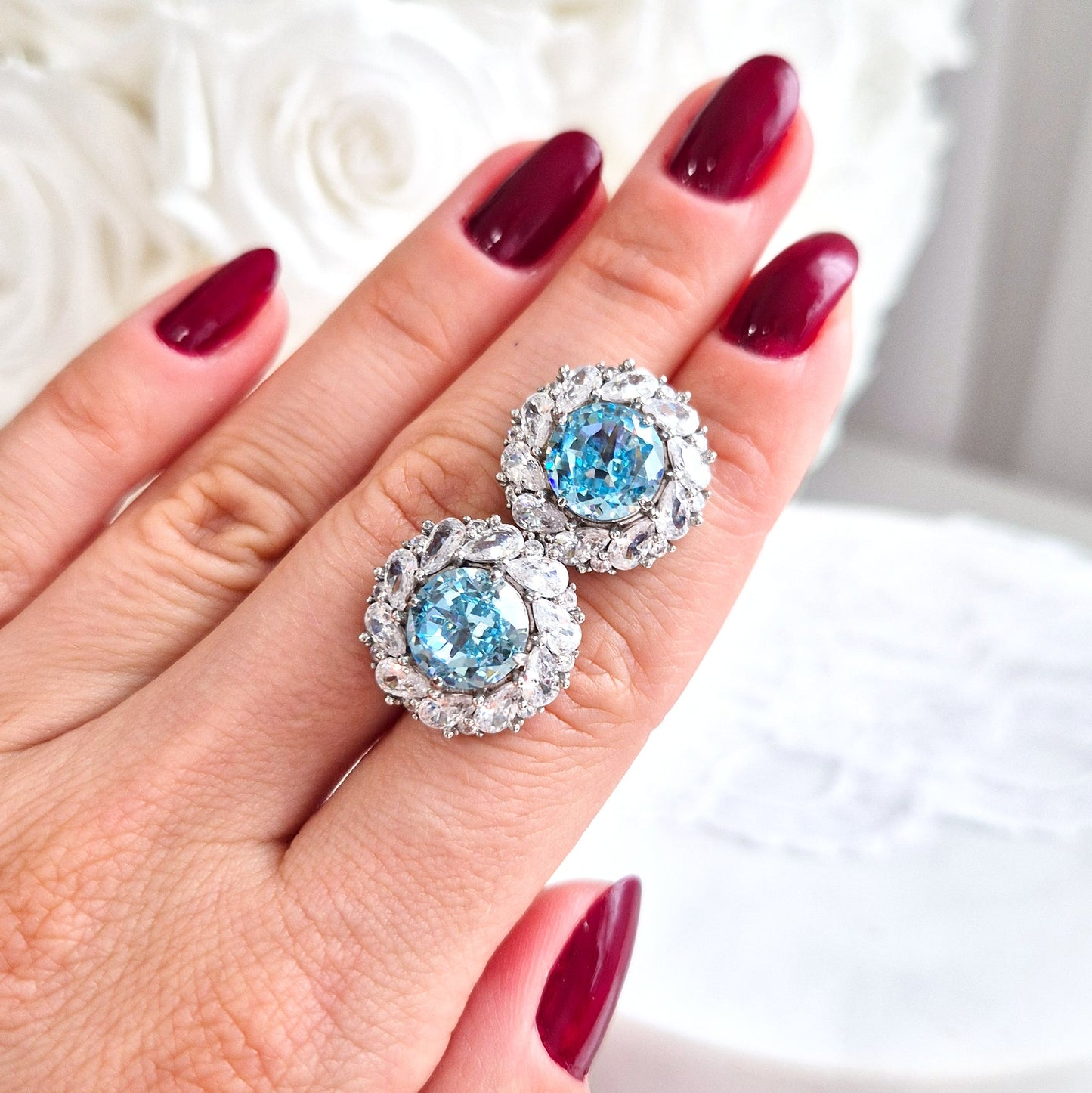 Ohrringe Zirkonia Eis Blau, Zirkonia Ohrstecker, Silber Ohrringe, Damenohrringe, earrings zirconia ice blue, cz earrings, stud earrings, orecchini, boucles doreilles, boucles, puces