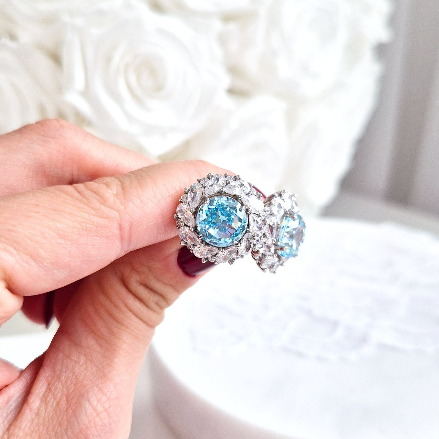 Ohrringe Zirkonia Eis Blau, Zirkonia Ohrstecker, Silber Ohrringe, Damenohrringe, earrings zirconia ice blue, cz earrings, stud earrings, orecchini, boucles doreilles, boucles, puces