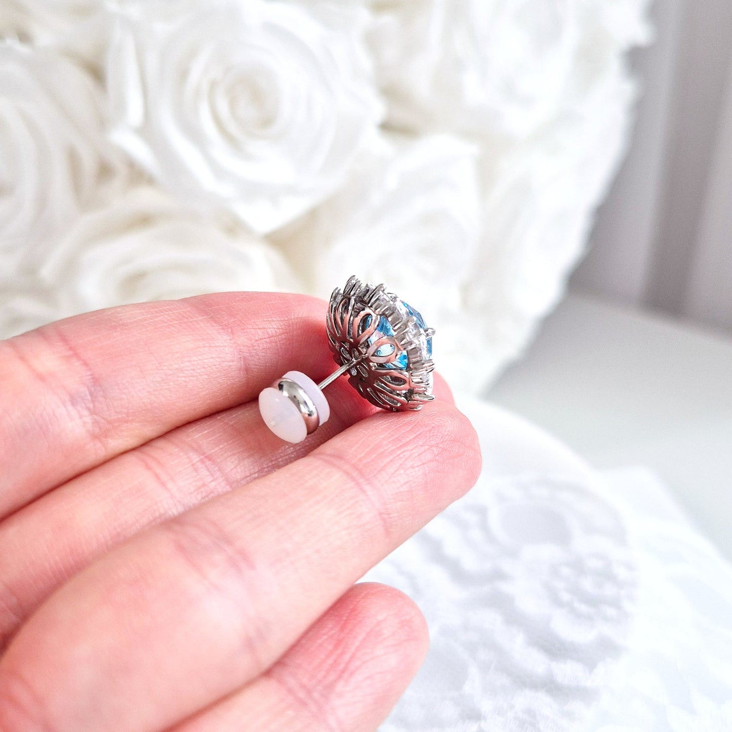 Ohrringe Zirkonia Eis Blau, Zirkonia Ohrstecker, Silber Ohrringe, Damenohrringe, earrings zirconia ice blue, cz earrings, stud earrings, orecchini, boucles doreilles, boucles, puces