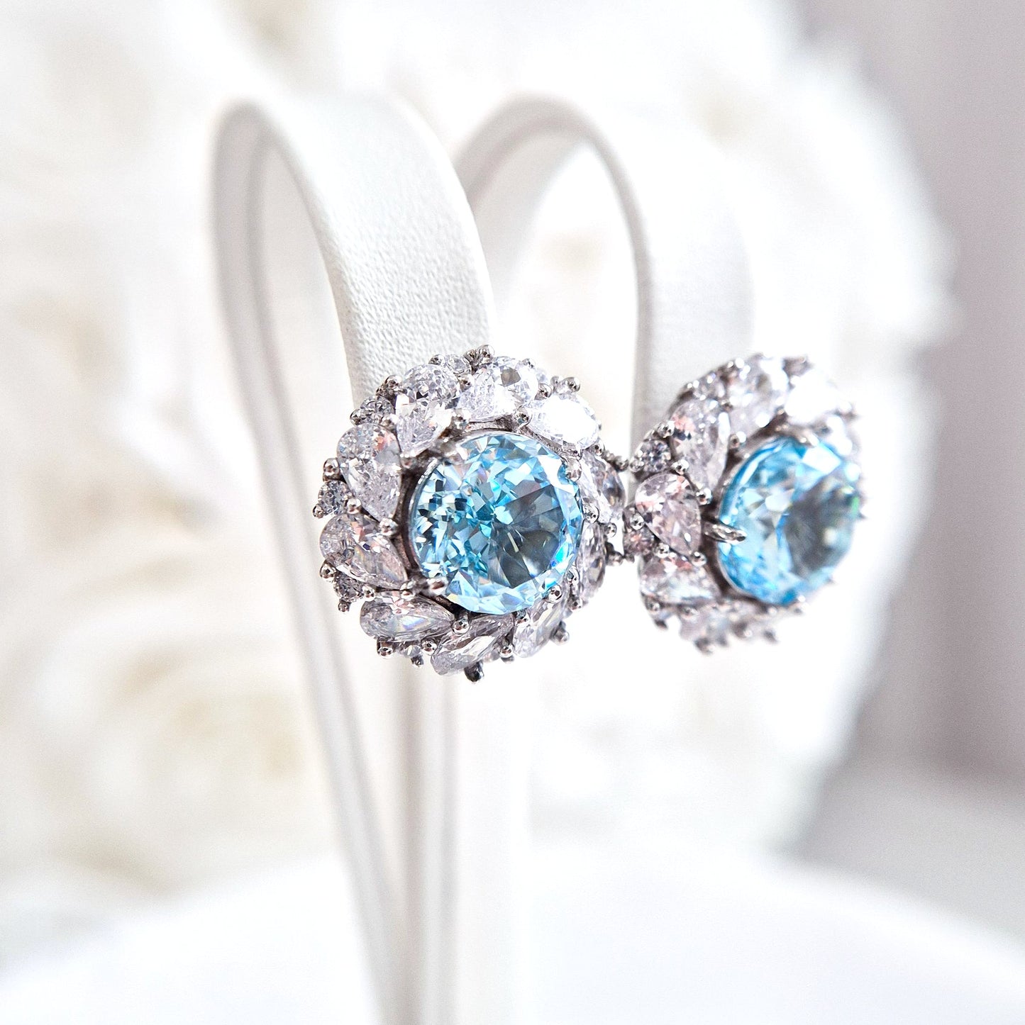 Ohrringe Zirkonia Eis Blau, Zirkonia Ohrstecker, Silber Ohrringe, Damenohrringe, earrings zirconia ice blue, cz earrings, stud earrings, orecchini, boucles doreilles, boucles, puces