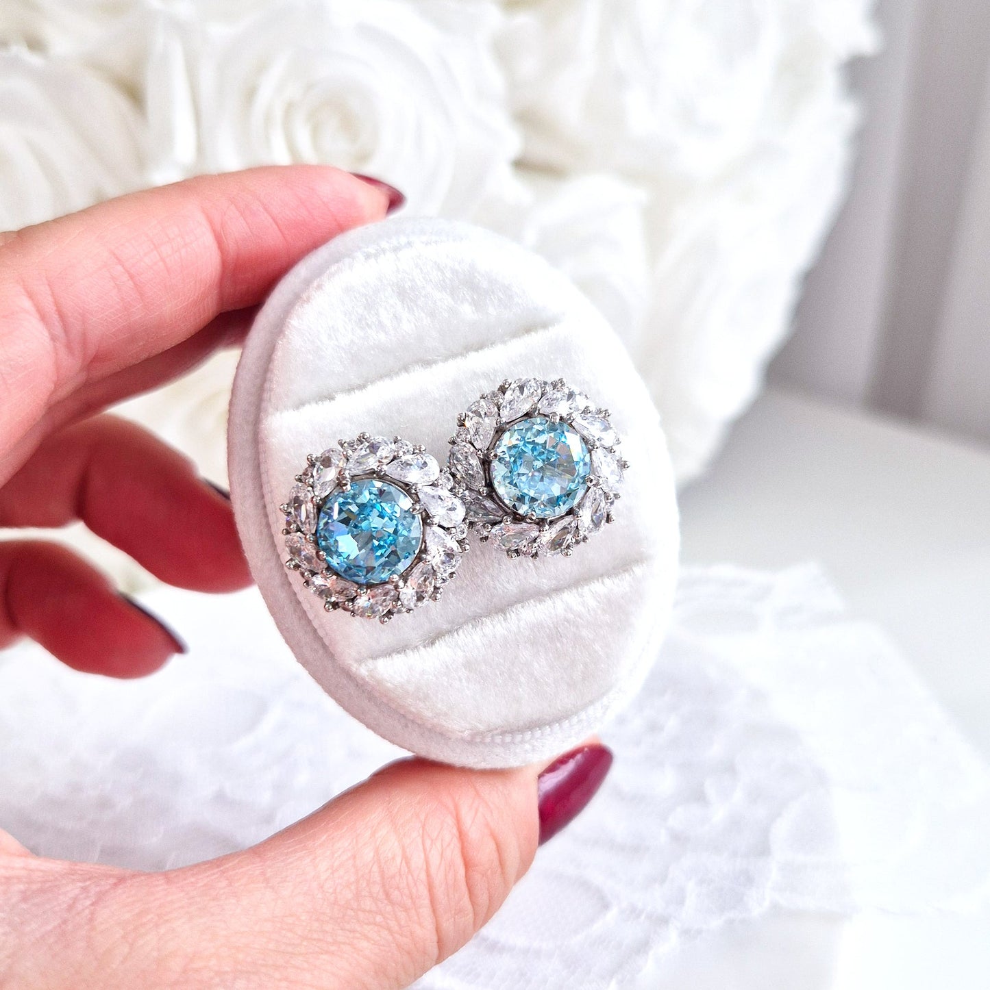 Ohrringe Zirkonia Eis Blau, Zirkonia Ohrstecker, Silber Ohrringe, Damenohrringe, earrings zirconia ice blue, cz earrings, stud earrings, orecchini, boucles doreilles, boucles, puces