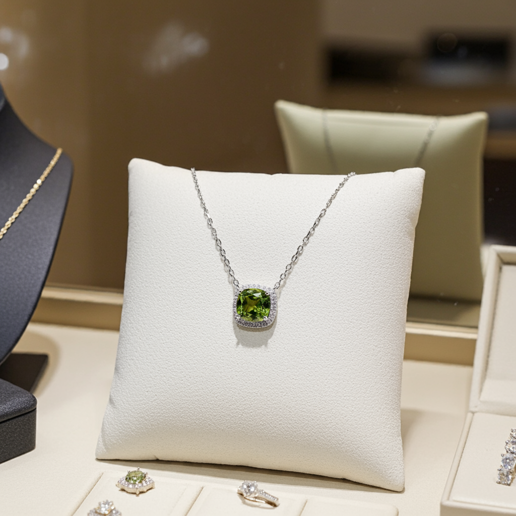 Peridot Halskette, Peridot necklace, Anhänger Kette mit grünem Edelstein, green gemstone pendant necklace, collier, collana, Halskette