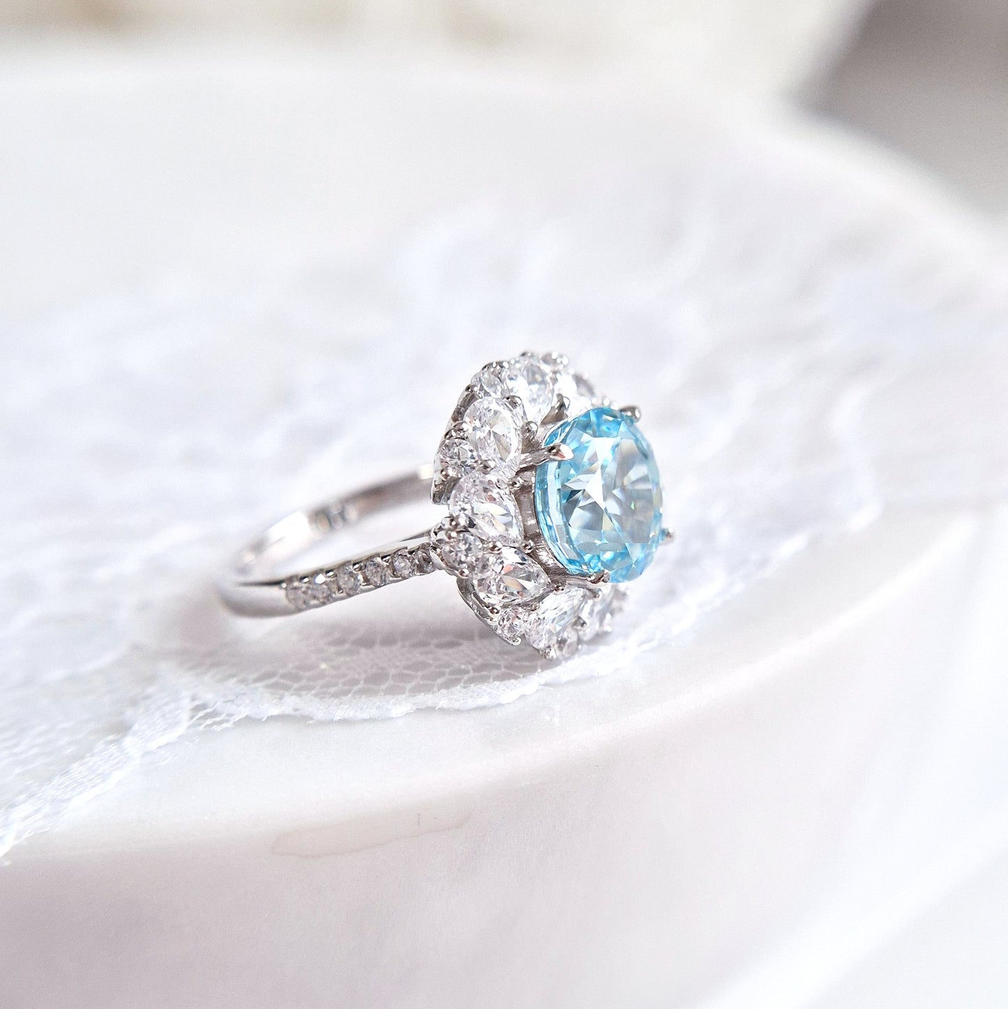 Ring Zirkonia Eis blau, Zirkonia Ring, Silberring, Damenring, Ring, Bague, ring cz blue, boue zirconia, anello, anello blu