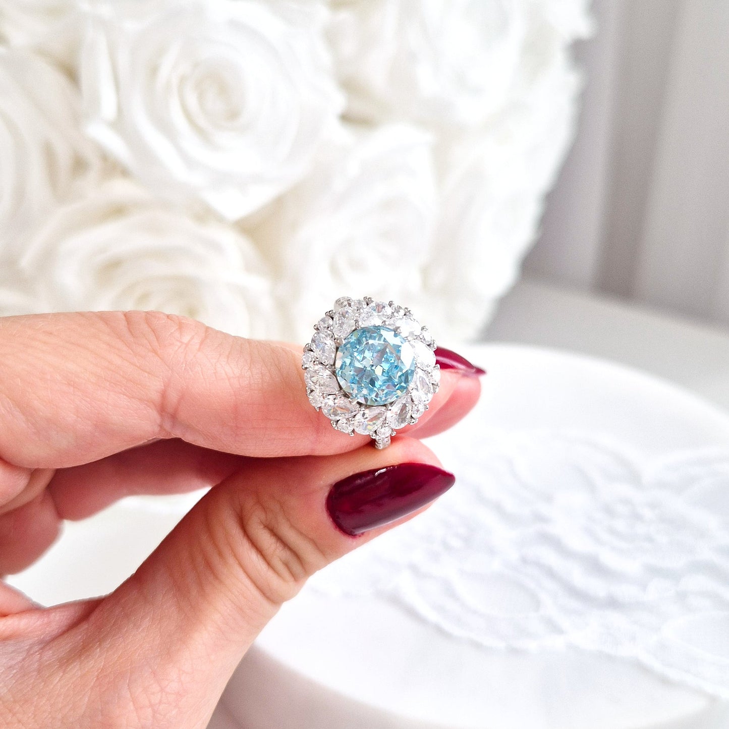 Ring Zirkonia Eis blau, Zirkonia Ring, Silberring, Damenring, Ring, Bague, ring cz blue, boue zirconia, anello, anello blu