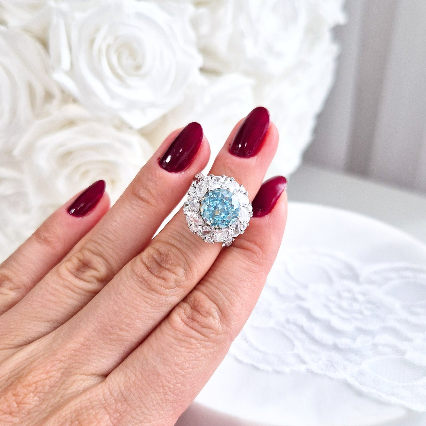 Ring Zirkonia Eis blau, Zirkonia Ring, Silberring, Damenring, Ring, Bague, ring cz blue, boue zirconia, anello, anello blu