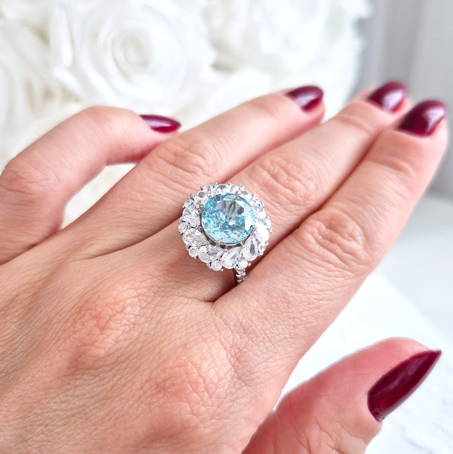 Ring Zirkonia Eis blau, Zirkonia Ring, Silberring, Damenring, Ring, Bague, ring cz blue, boue zirconia, anello, anello blu
