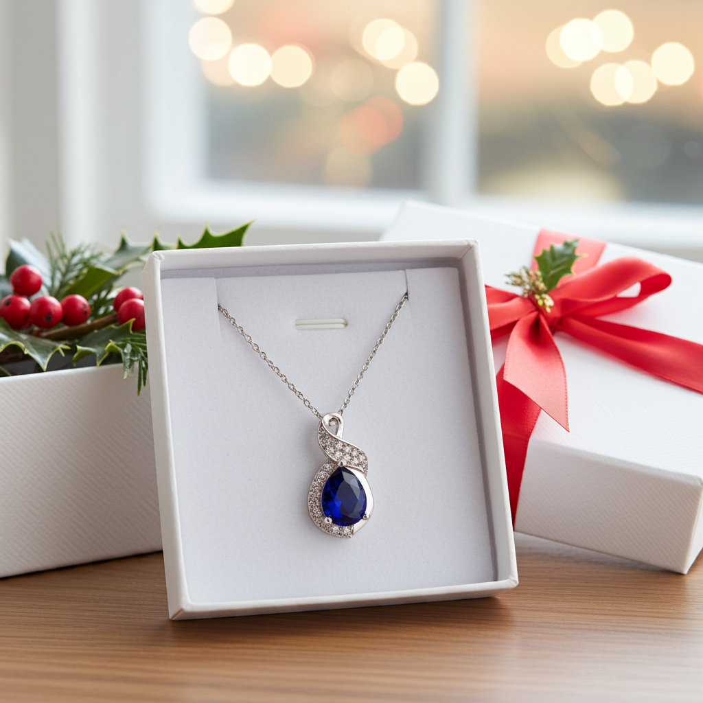 Saphir Halskette, Silber Kette mit blauem Saphiranhänger, Sapphire necklace, silver pendant necklace with royal blue sapphire, collier, collana, Halskette, necklace
