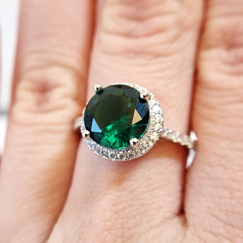 Smaragd Ring, Emerald Ring, grüner Smaragd Ring, green Emerald ring, Silberring, Silber Ring, Fingerring Smaragd, Fingerring, grüner Ring, Edelsteinring, Gemstone Ring, green ring, Ring Emaerald, halo ring, emerald halo ring, silver ring