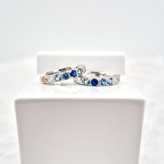 Silber Creiolen silber, Silber Creolen mit blauen Steinchen, Silver Hoops with Blue Stones, Silberohrringe, Silver Earrings, Silber Creolen, Creolen Ohrringe, Silver Creoles, Hoop earrings, blue earrings