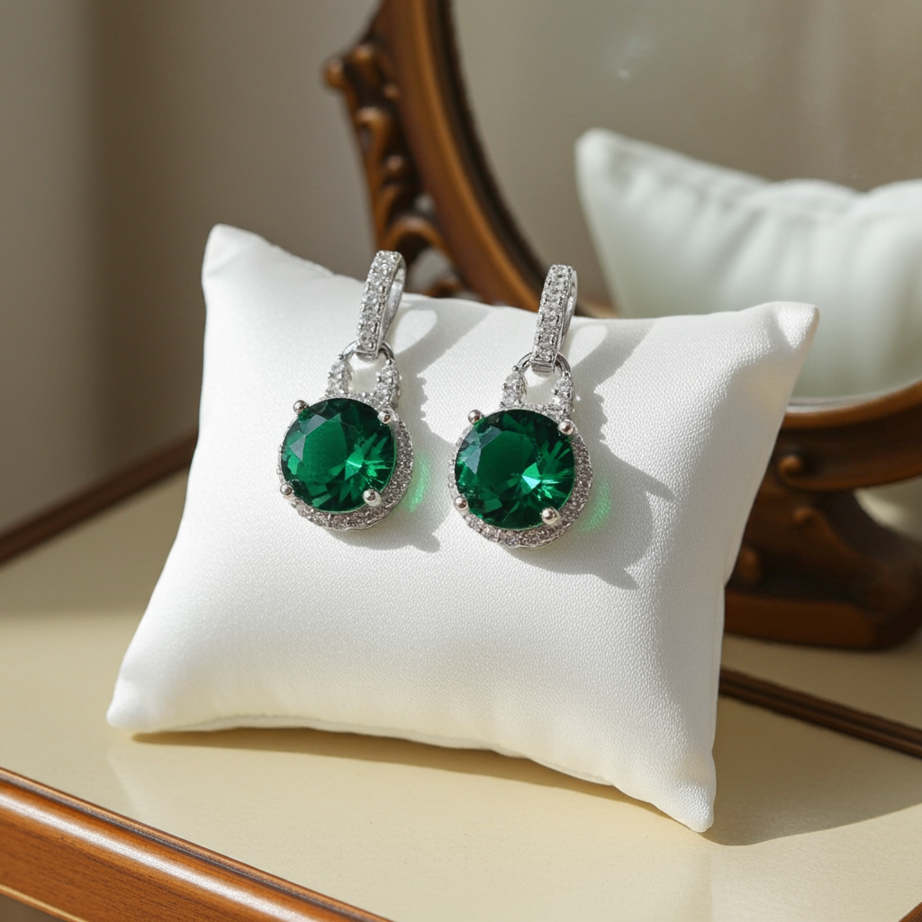 Smaragd Ohrringe, Silber Ohrringe, DAmenohrringe mit grünem Stein, Emerald Earrings, boucles, orecchini, Ohrringe