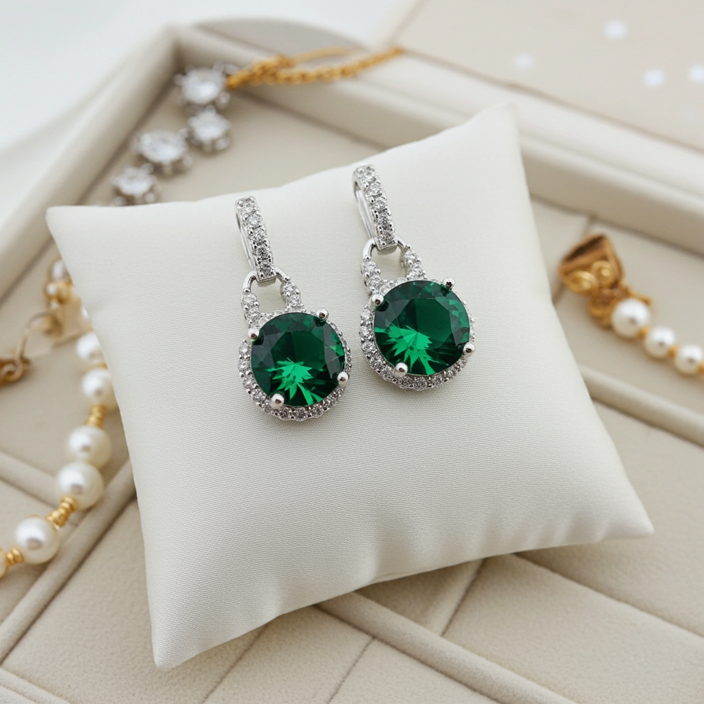 Smaragd Ohrringe, Silber Ohrringe, DAmenohrringe mit grünem Stein, Emerald Earrings, boucles, orecchini, Ohrringe