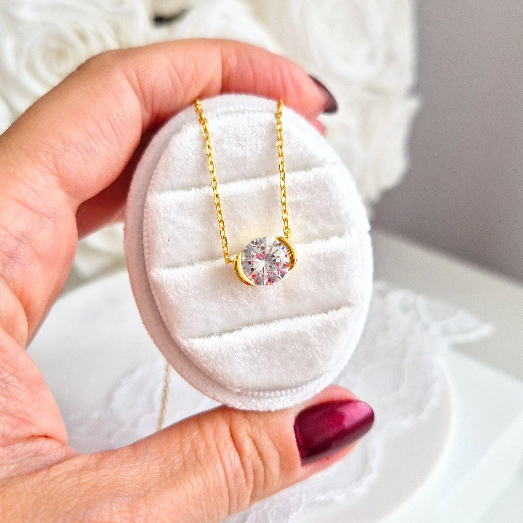 Solitär Halskette Gold mit CZ-Anhänger in Bezelfassung – 925 Silber, 18K vergoldet, eleganter Damenschmuck, Solitair necklace gold, collier