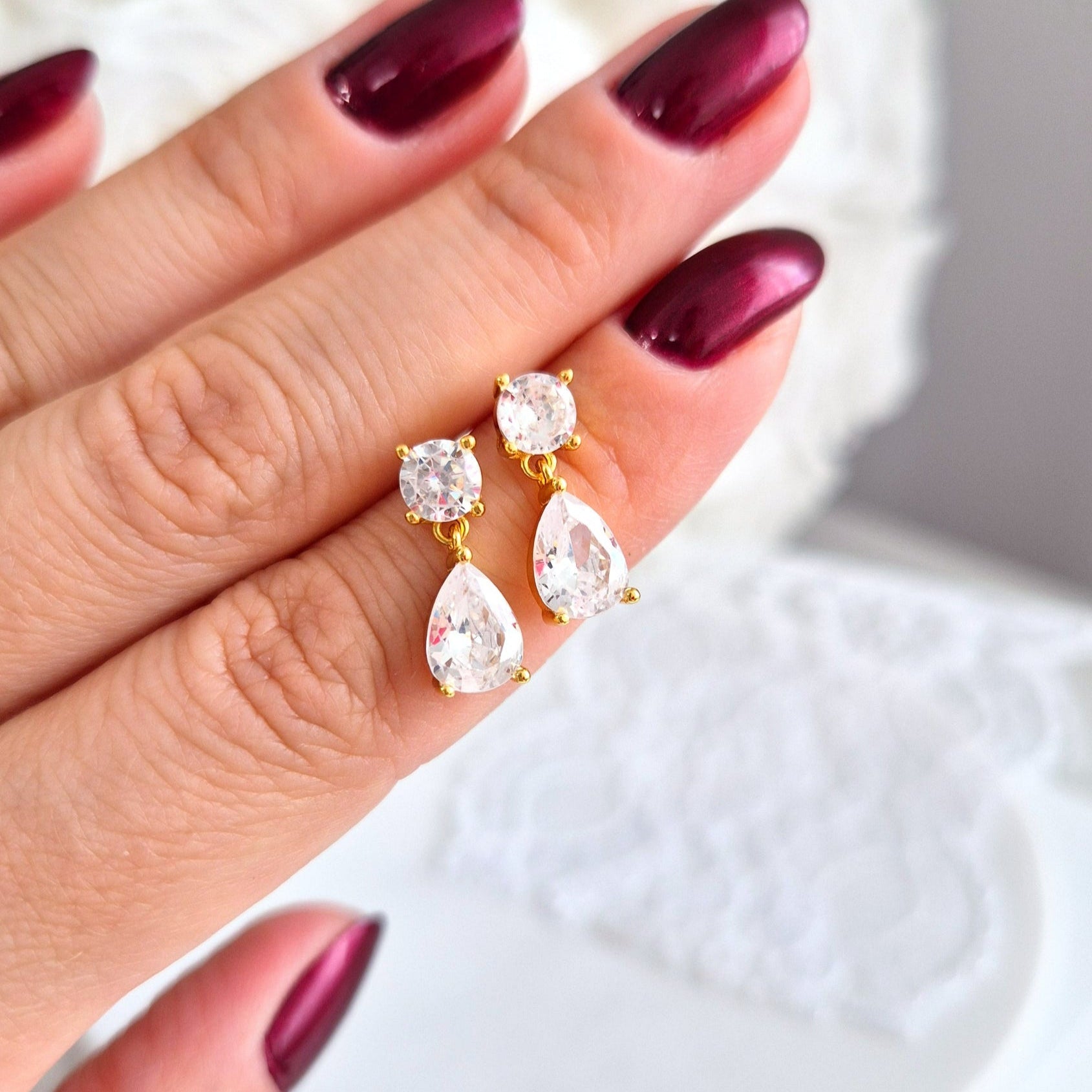 Tropfen Ohrringe gold, drop earrings gold, boucles doreilles, cz earrings, cz ohrringe, goldene Ohrringe, Ohrstecker vergoldet