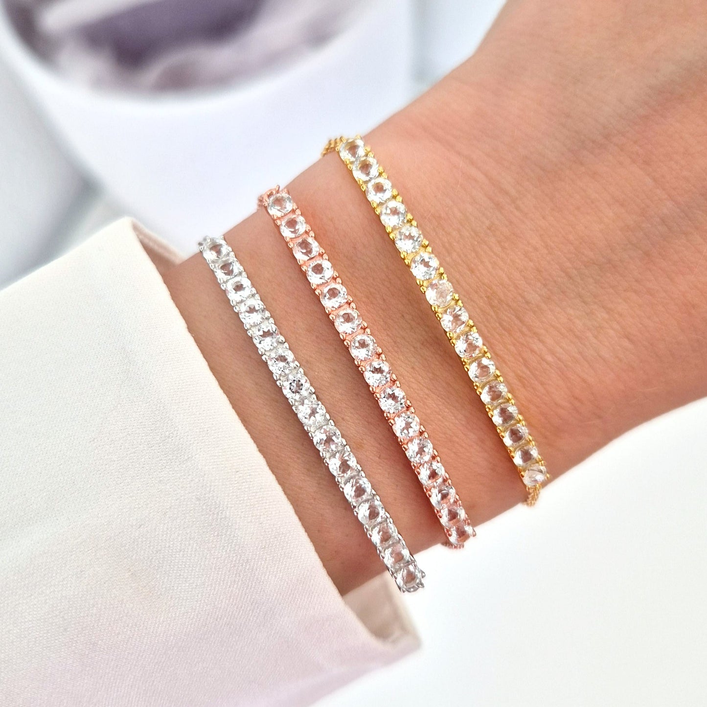 White Topaz Bracelet, Weiss Topas Armband, Topas Armband, Silber Armband, Gold Armband, Rosegold Amband, Tennis Armband, Frauen Armband, elegantes Armband, zeitloses Armband, Silver Bracelet, Tennis Bracelet, golden Braclelet, rose gold bracelet, timeless bracelet, feminine bracelet, bracelet for her, bracelet for him