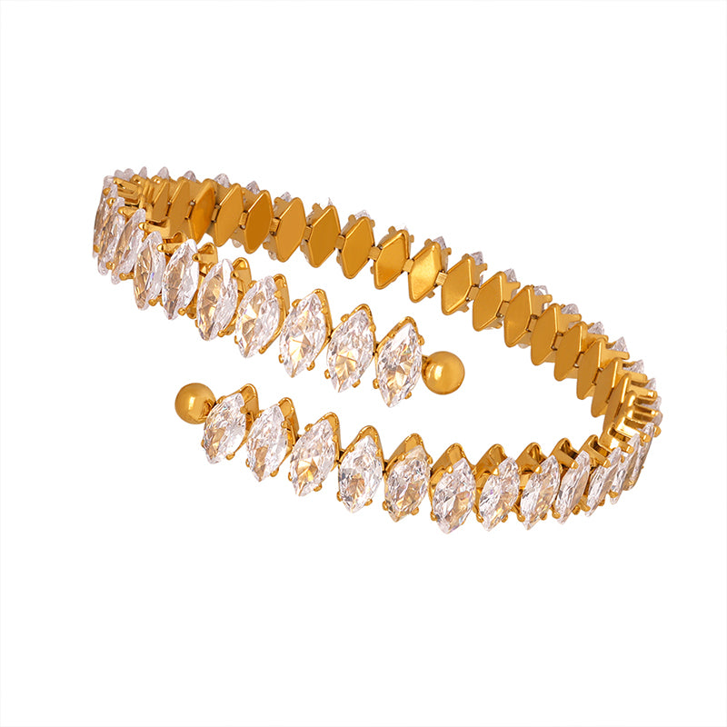 Zircon bracelet, Zirkonia Armband, cuff bracelet, open bangle, Armband, Armreif, goldenes Armband, golden Bracelet