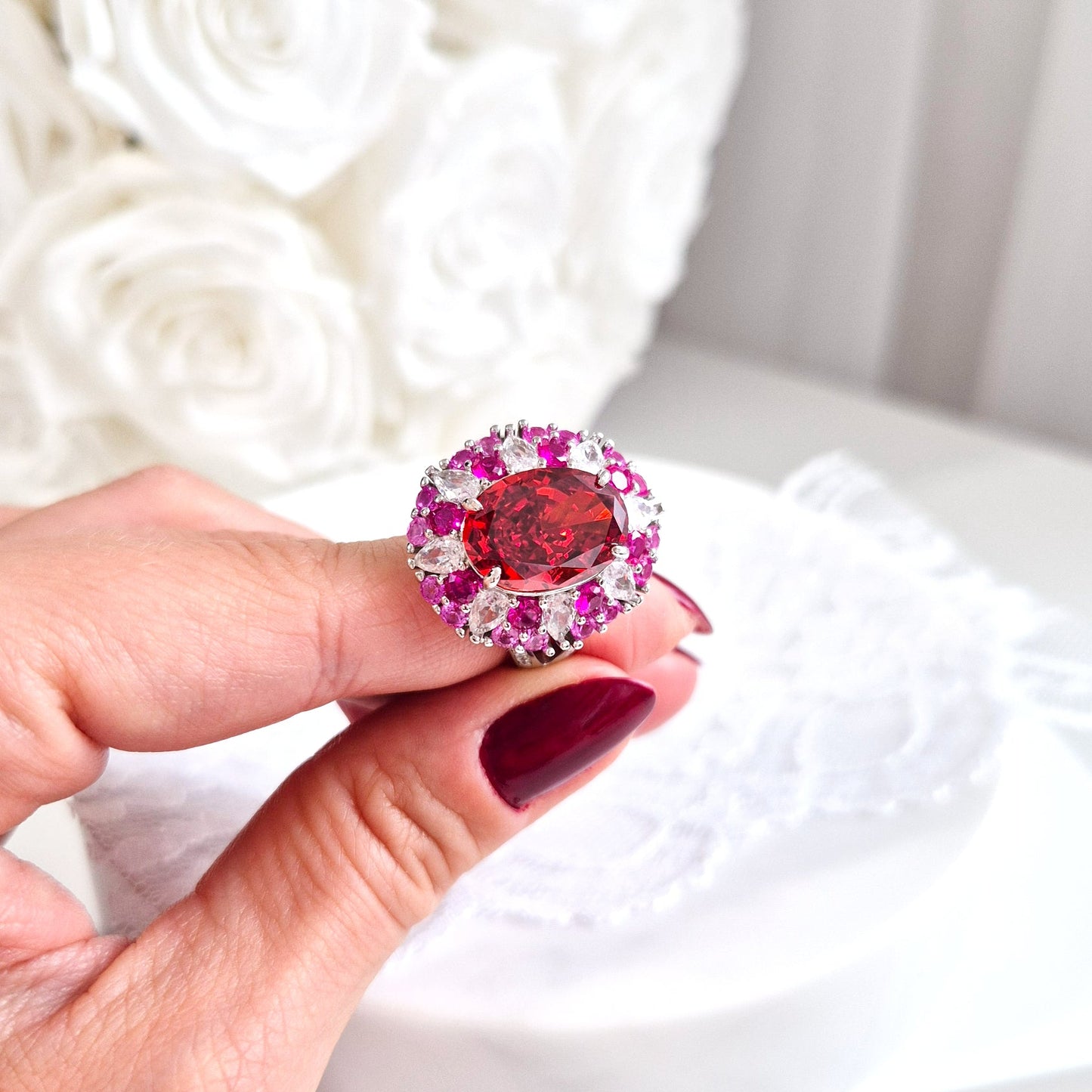 Zirkonia Ring red passion, CZ Silver Ring, roter Zirkonia Ring Silber, Silberring, Damenring, Fingerring, bague, Anello, ring, roter Ring, red ring, ruby ring, Rubin Ring