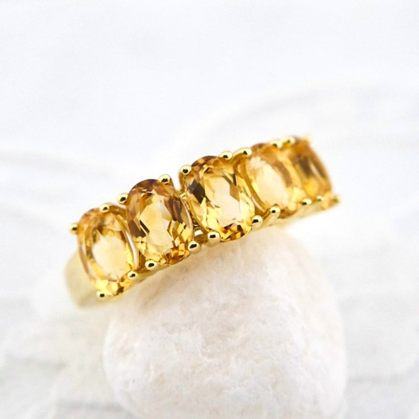 Citrin Ring, Citrine Ring, vergoldeter Ring mit Citrin Edelstein, gold plated silver ring with citrine gemstone, Zitrin Ring, yellow quartz ring